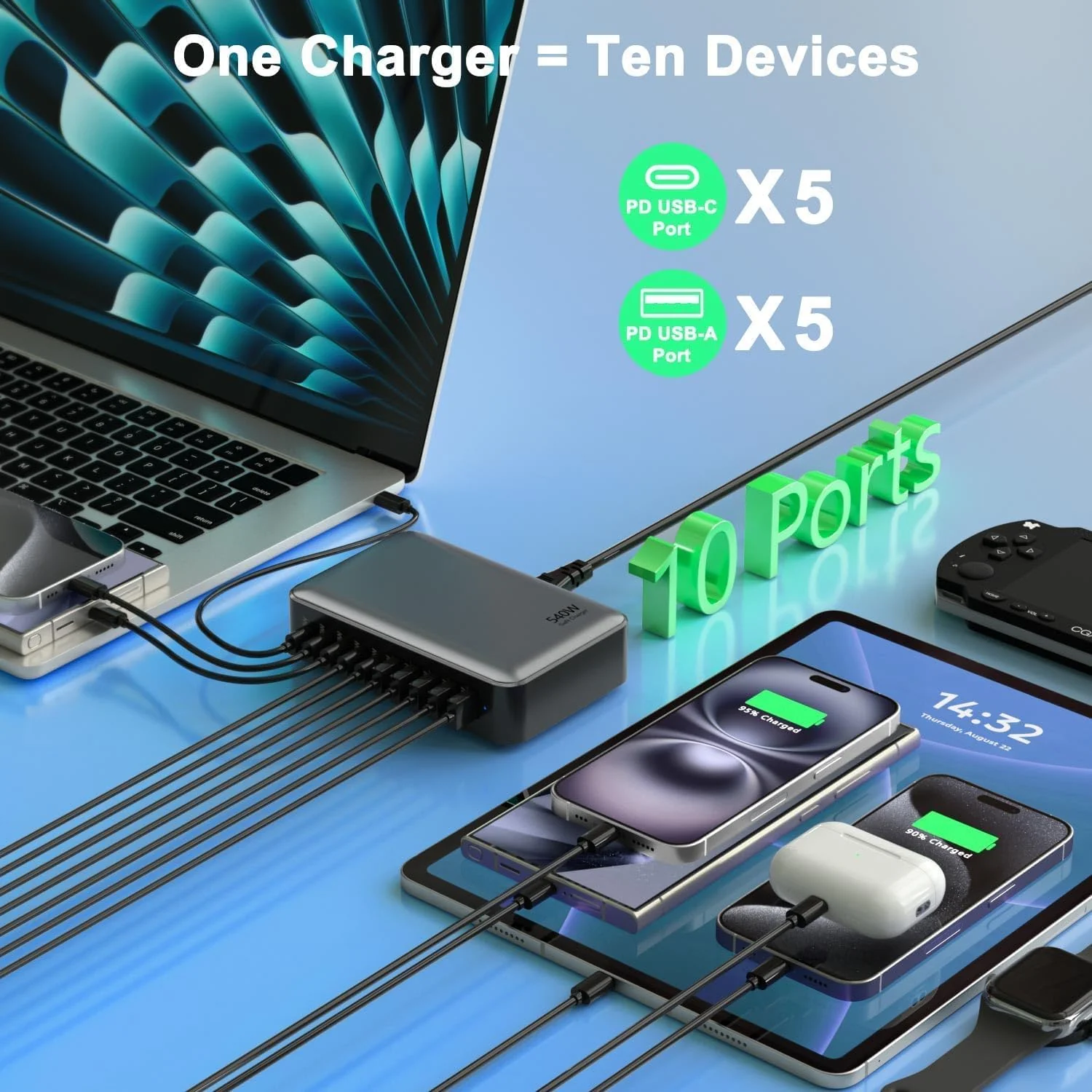 sccvee 540W Chargers & Power Supplies 10-Port USB C Charging Station PD NEW - Image 4