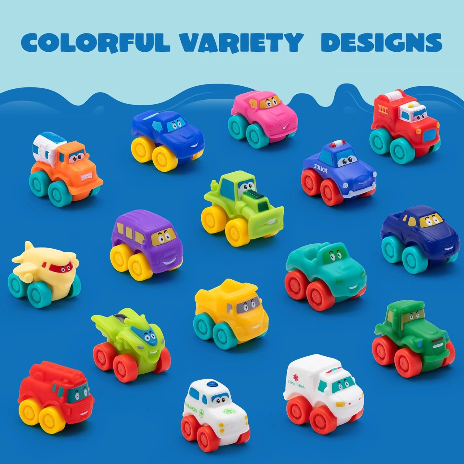 JOYIN Multicolor Cars & Race Cars Cartoon Cars Soft Rubber Toy Vehicles NEW - Image 2