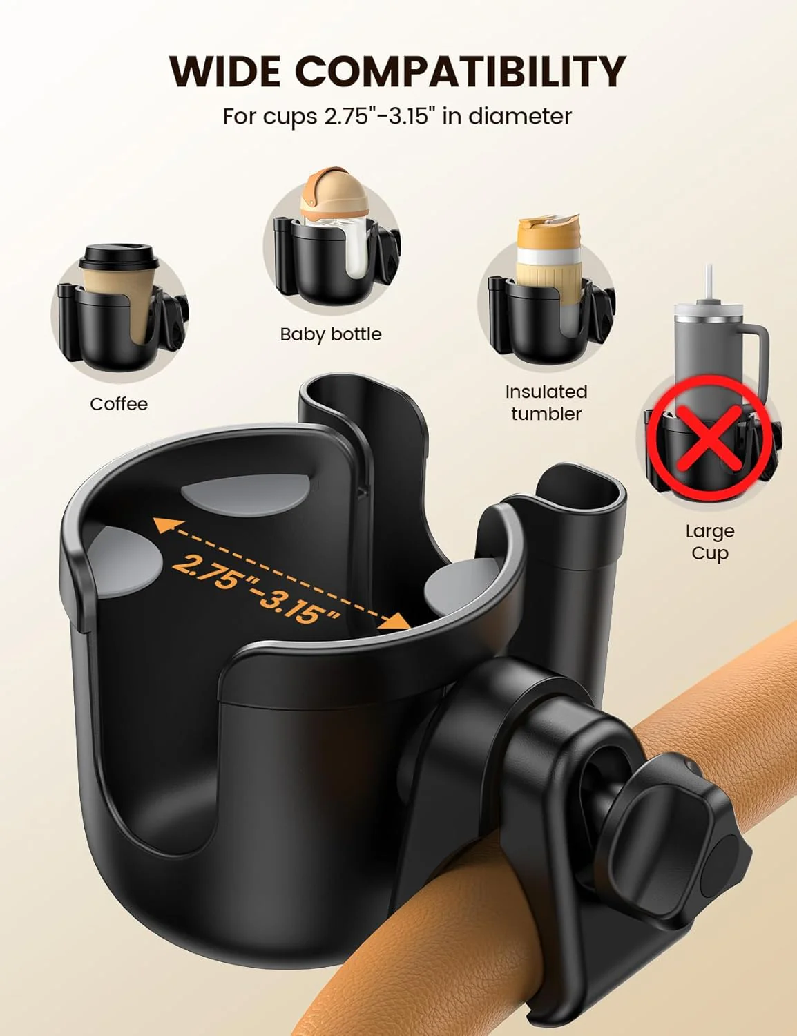 Lamicall Parent Cup Holders with Phone Holder Stable Anti-Slip Baby Mount NEW - Image 3