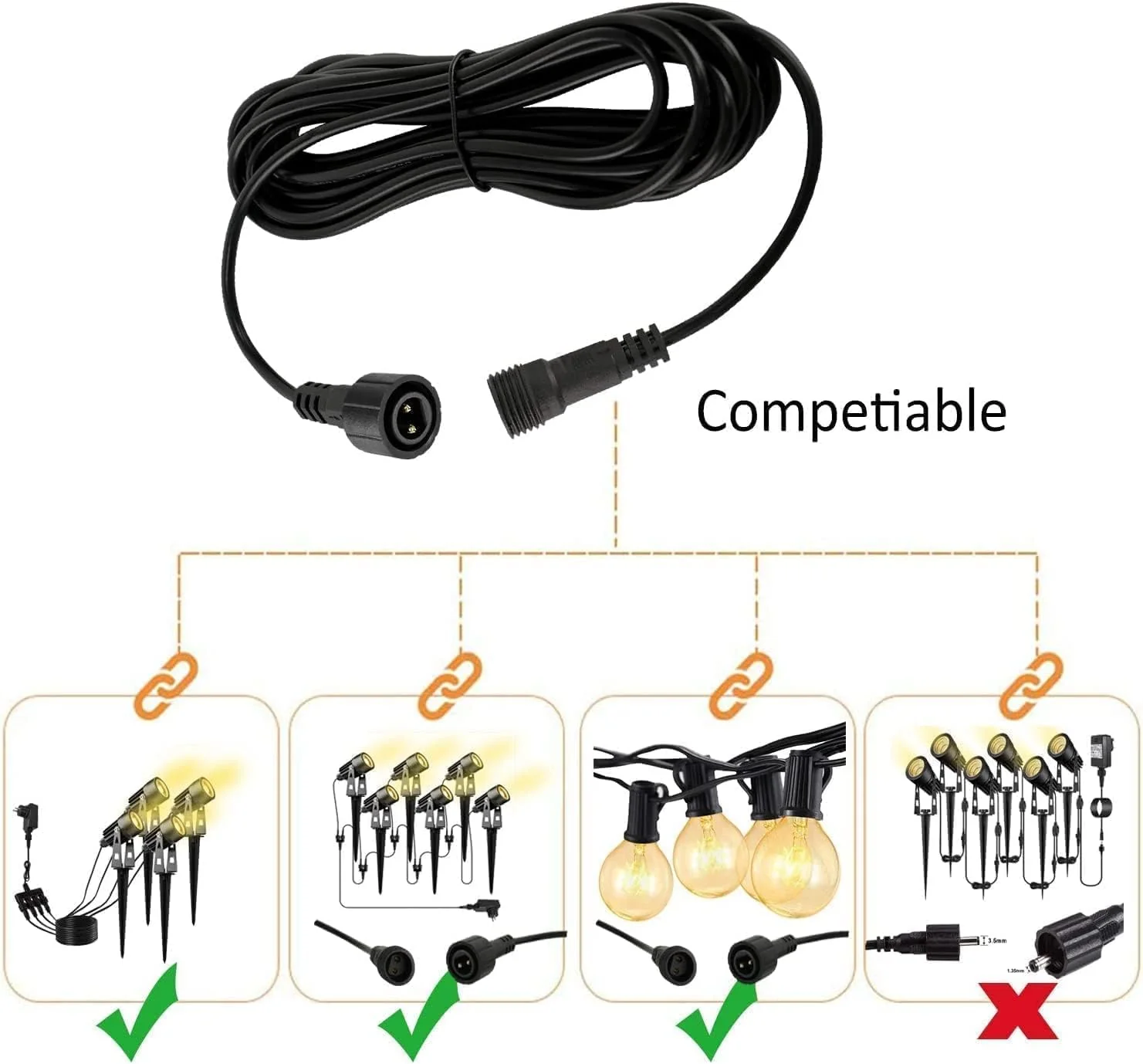 10m IP65 Extension Cords Waterproof Fairy Lights Extension Cable, 2-Pin NEW - Image 6