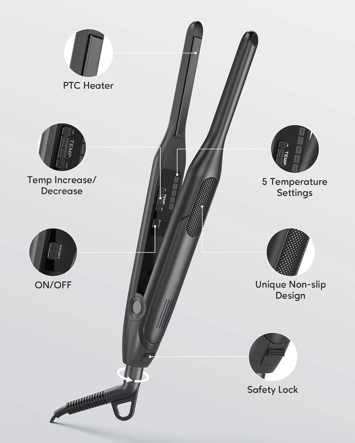 Telfun Hair Straighteners Tourmaline Flat Iron for Short Pixie Cut Black NEW - Image 3
