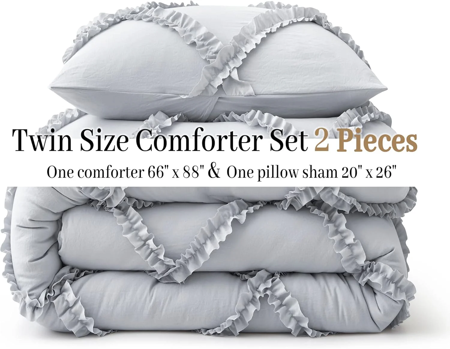 Bonlino Tufted Light Grey Comforter Set Soft Bedding Fluffy TWIN Size NEW - Image 4
