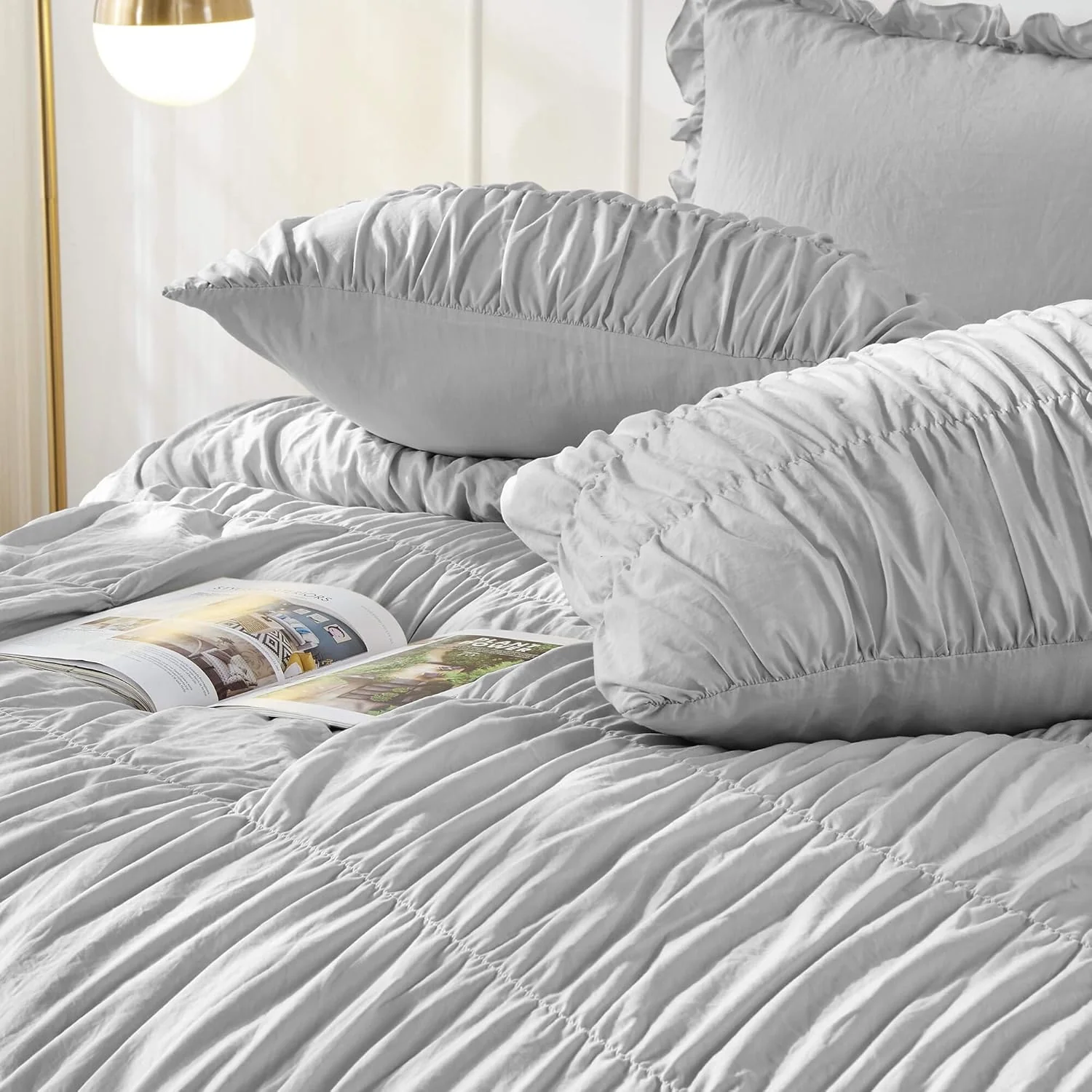 Bonlino Oversized King Size Light Grey Ruched Comforter Set NEW - Image 4