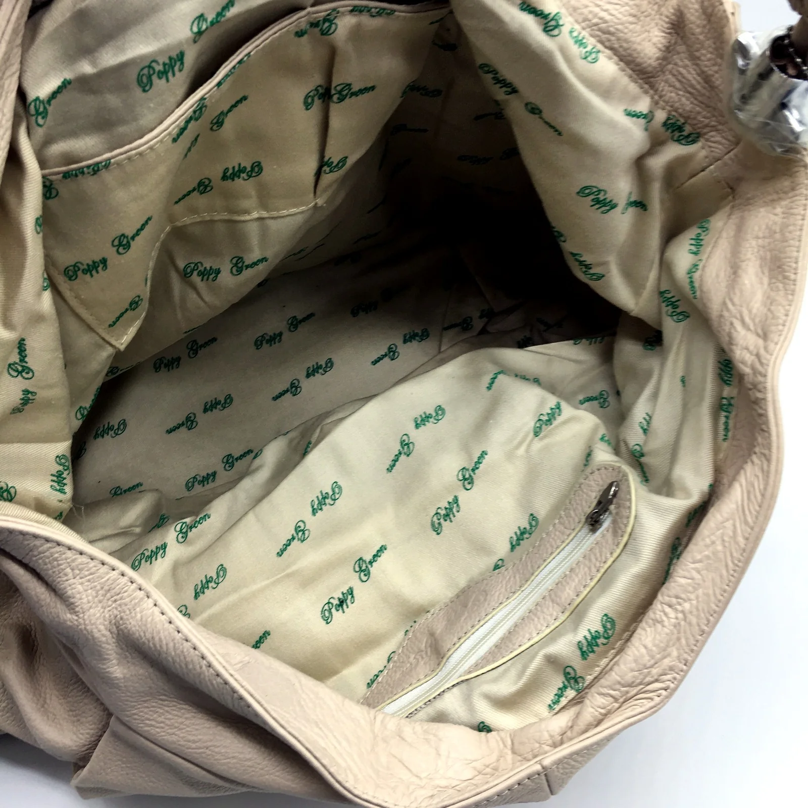 Poppy Green Womens Leather Hobo Handbag Large Cream Everyday Stylish NEW - Image 2