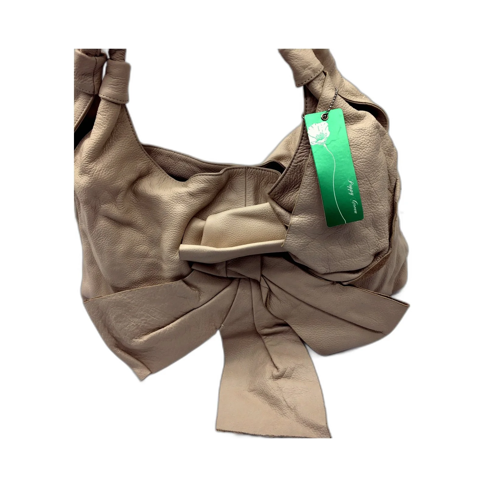Poppy Green Womens Leather Hobo Bag Slouchy Tote Handbag for Daily Use Cream NEW - Image 3