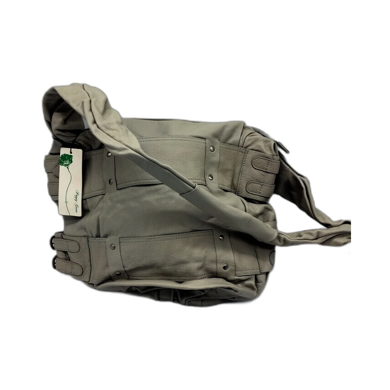 Poppy Green Womens Stylish Buckle Feature Leather Messenger Bag Grey NEW