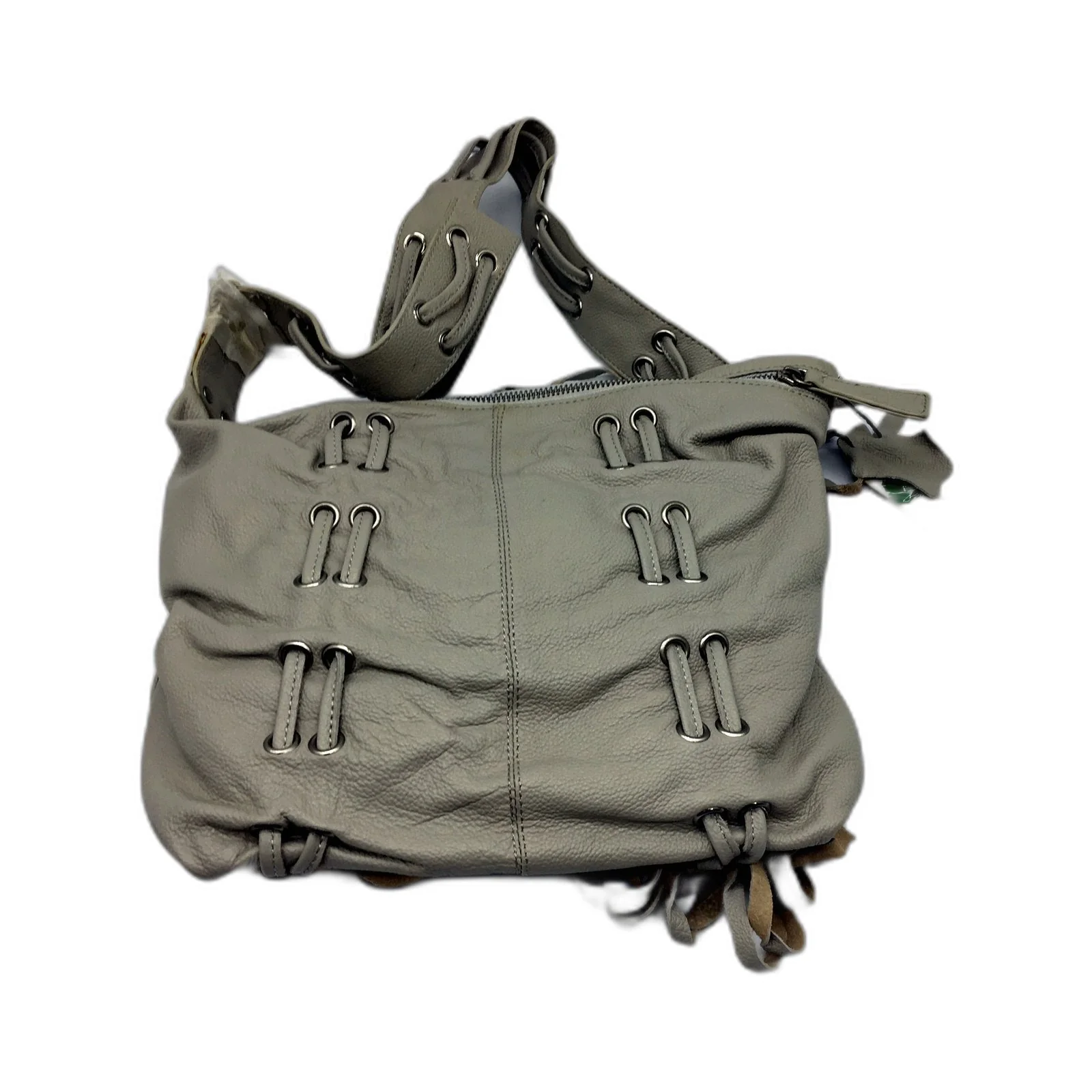 Poppy Green Womens Leather Hobo Handbag - Stylish Grey Versatile Chic NEW - Image 4