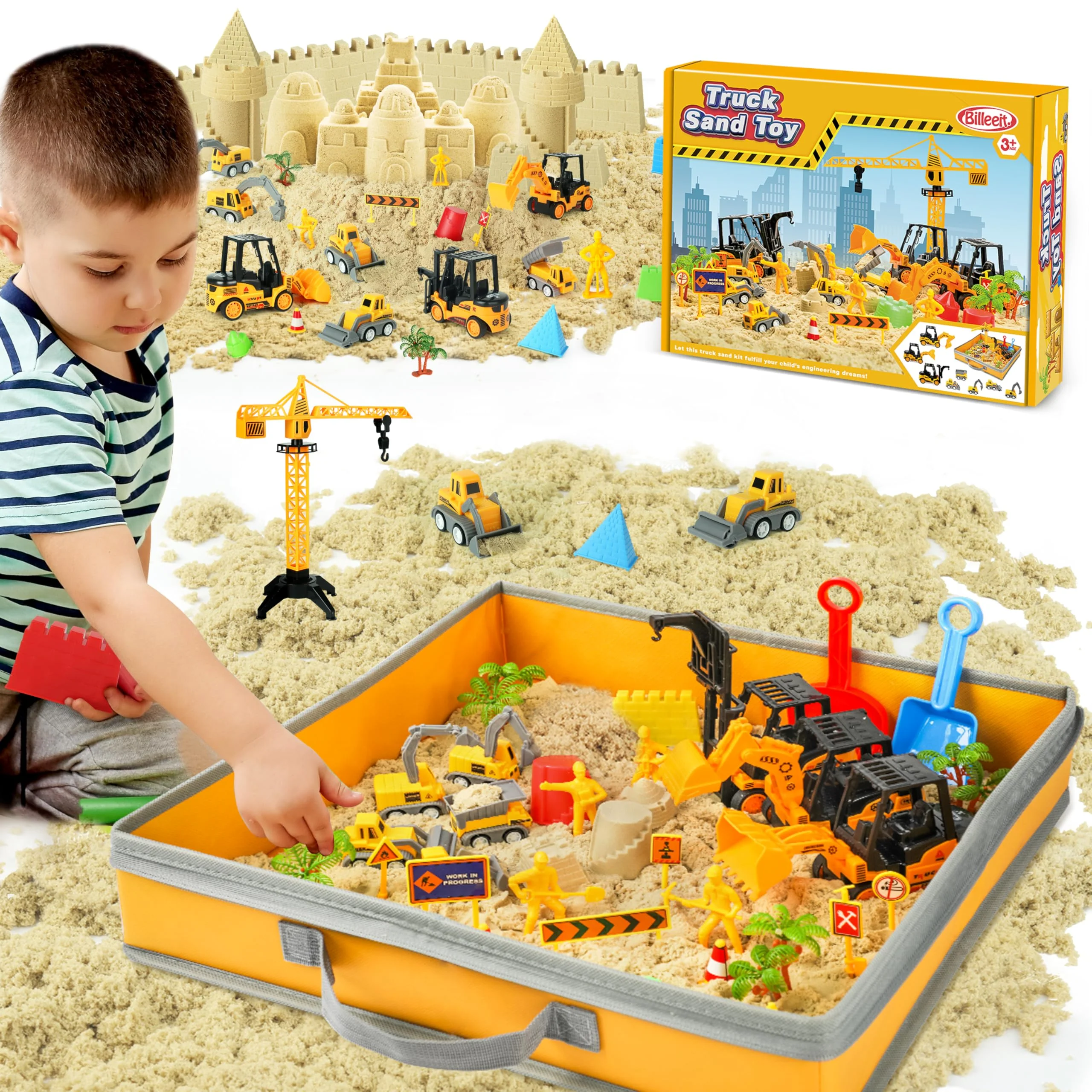 Billeeit Foldable Sandbox Beach Toys Construction Vehicles Playset Ages 3+ NEW