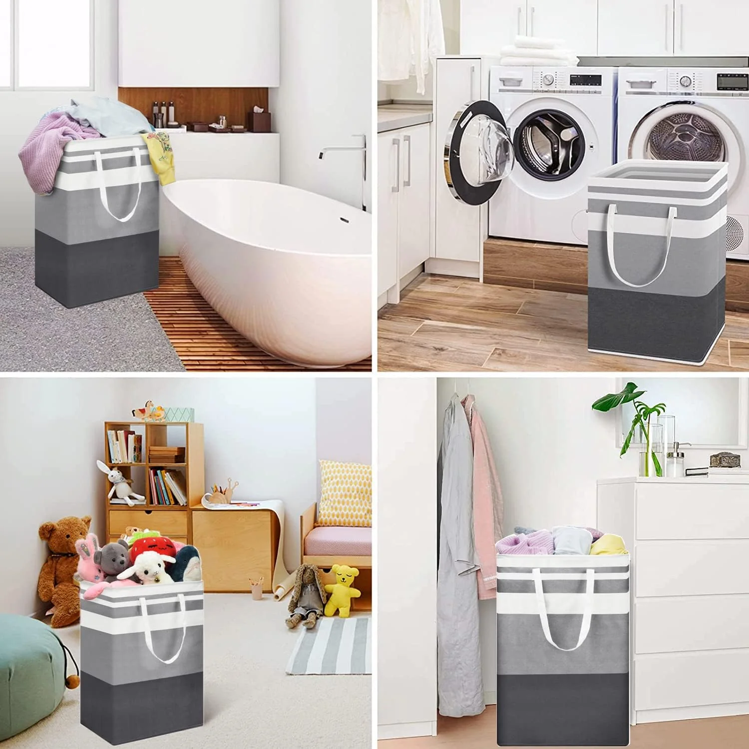 ALINK Large Laundry Bags 75L Collapsible 2Piece Grey Hamper Baskets NEW - Image 4