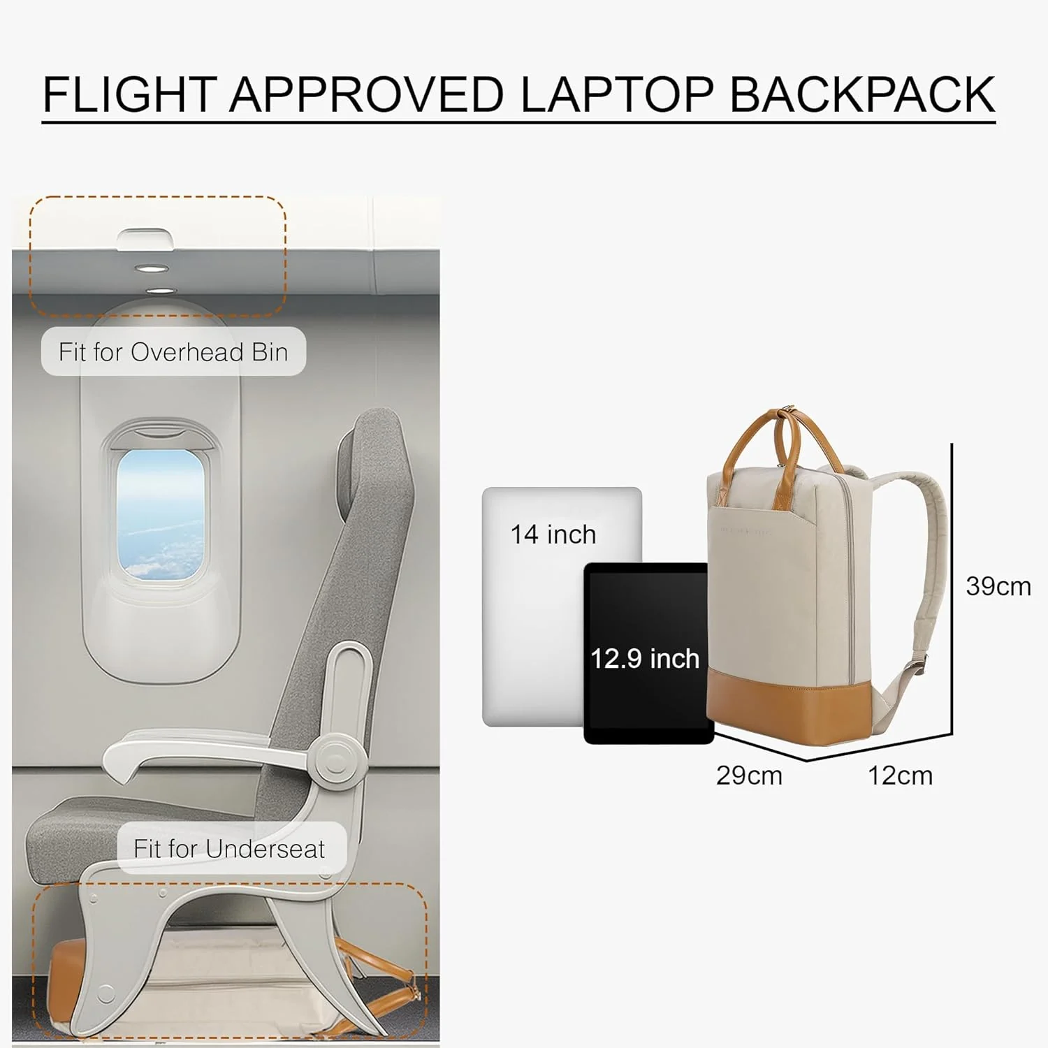 Business Travel Backpacks Backpack Laptop Bag, 14 inch, Beige, Medium Size NEW - Image 7
