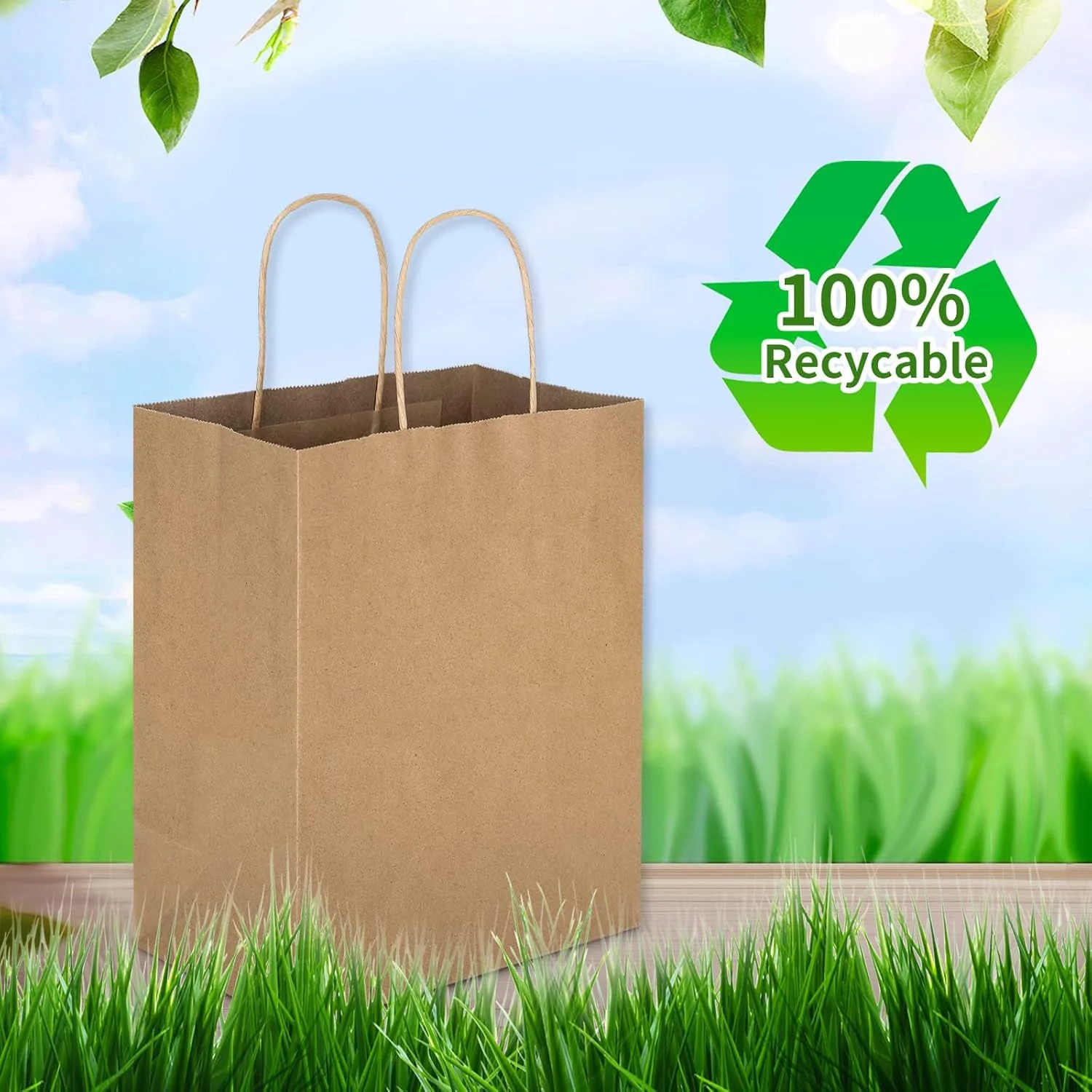 Toovip 100-Count Brown Paper Gift Bags, 21x11x27cm, Reusable Kraft Bags NEW - Image 4