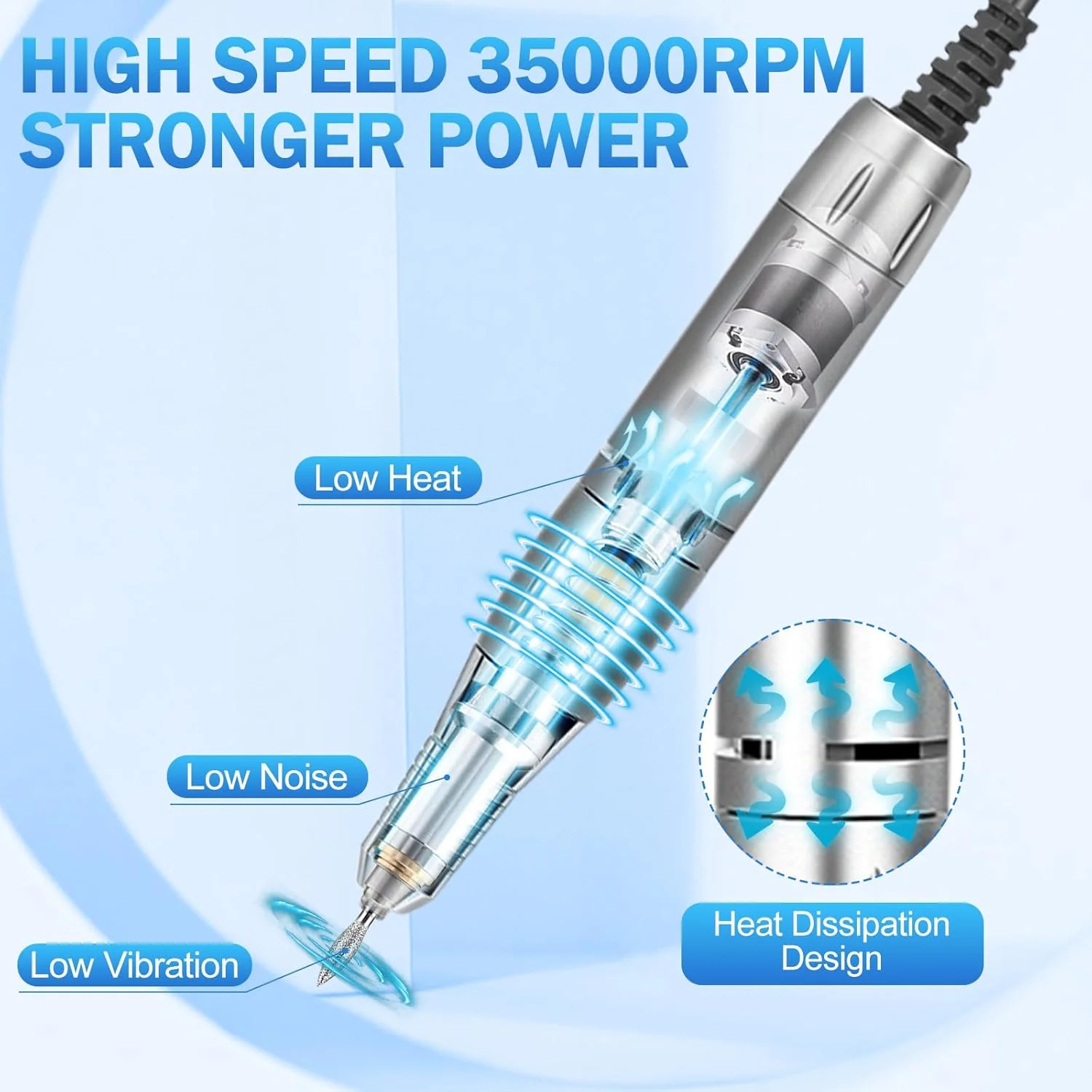 NAILGIRLS T17 35000RPM Electric Nail Drill White & Drill & Bit Pack NEW - Image 5
