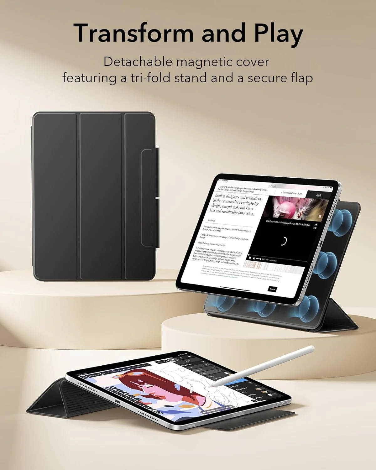 ESR iPad Air 11 Inch Cases for 5th & 4th Gen Tablets, Black NEW - Image 3