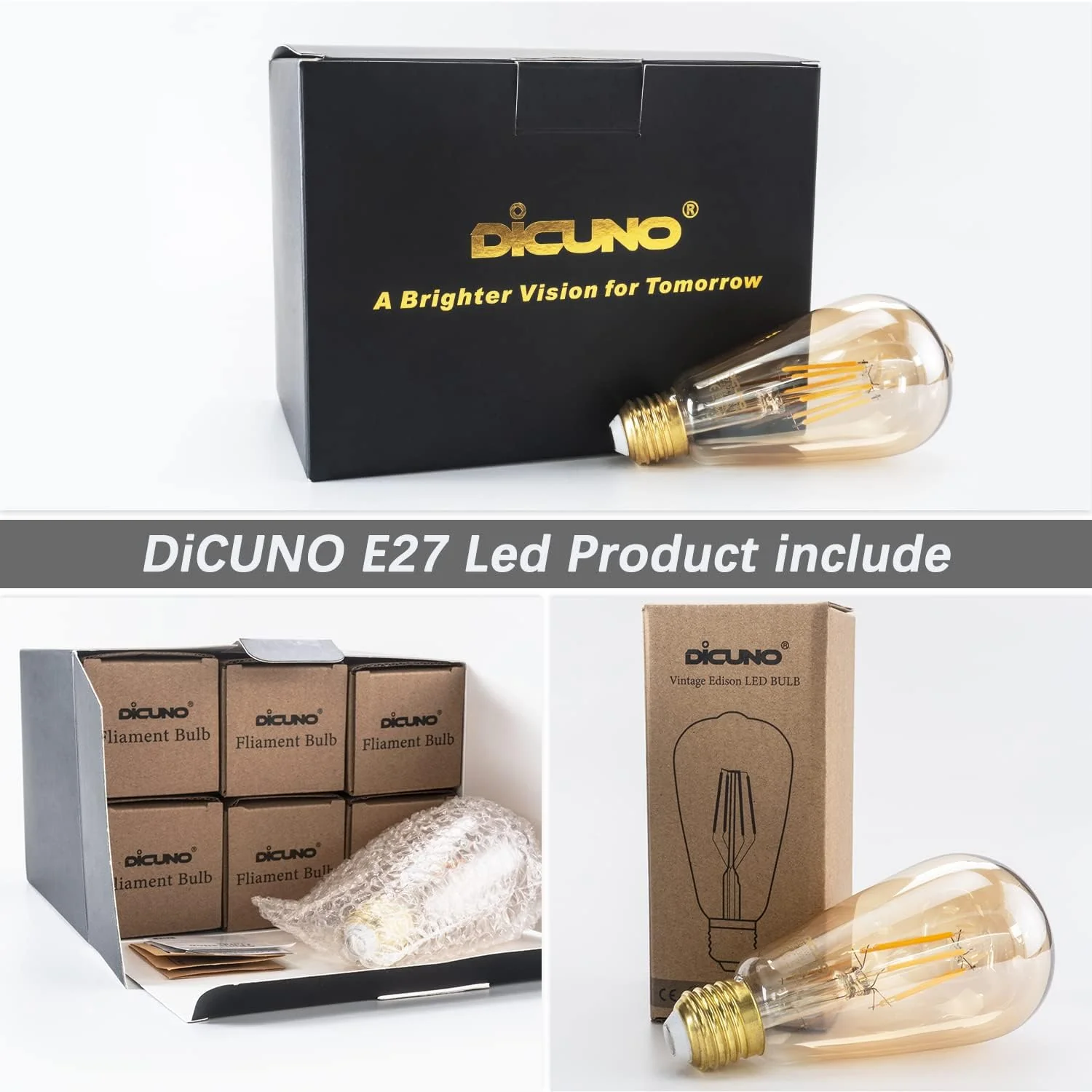 DiCUNO Vintage LED Bulbs LED Edison Bulb, 6W 60W Equivalent, Retro Antique NEW - Image 4