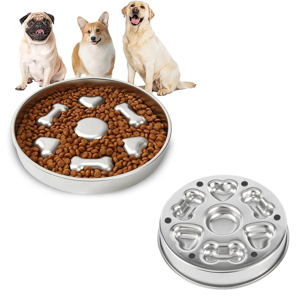 LSHPG Slow Feeder Dog and Cat Bowls Stainless Steel Non-Slip Shapes NEW