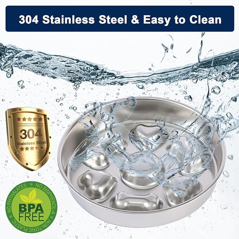 LSHPG Slow Feeder Dog and Cat Bowls Stainless Steel Non-Slip Shapes NEW - Image 3