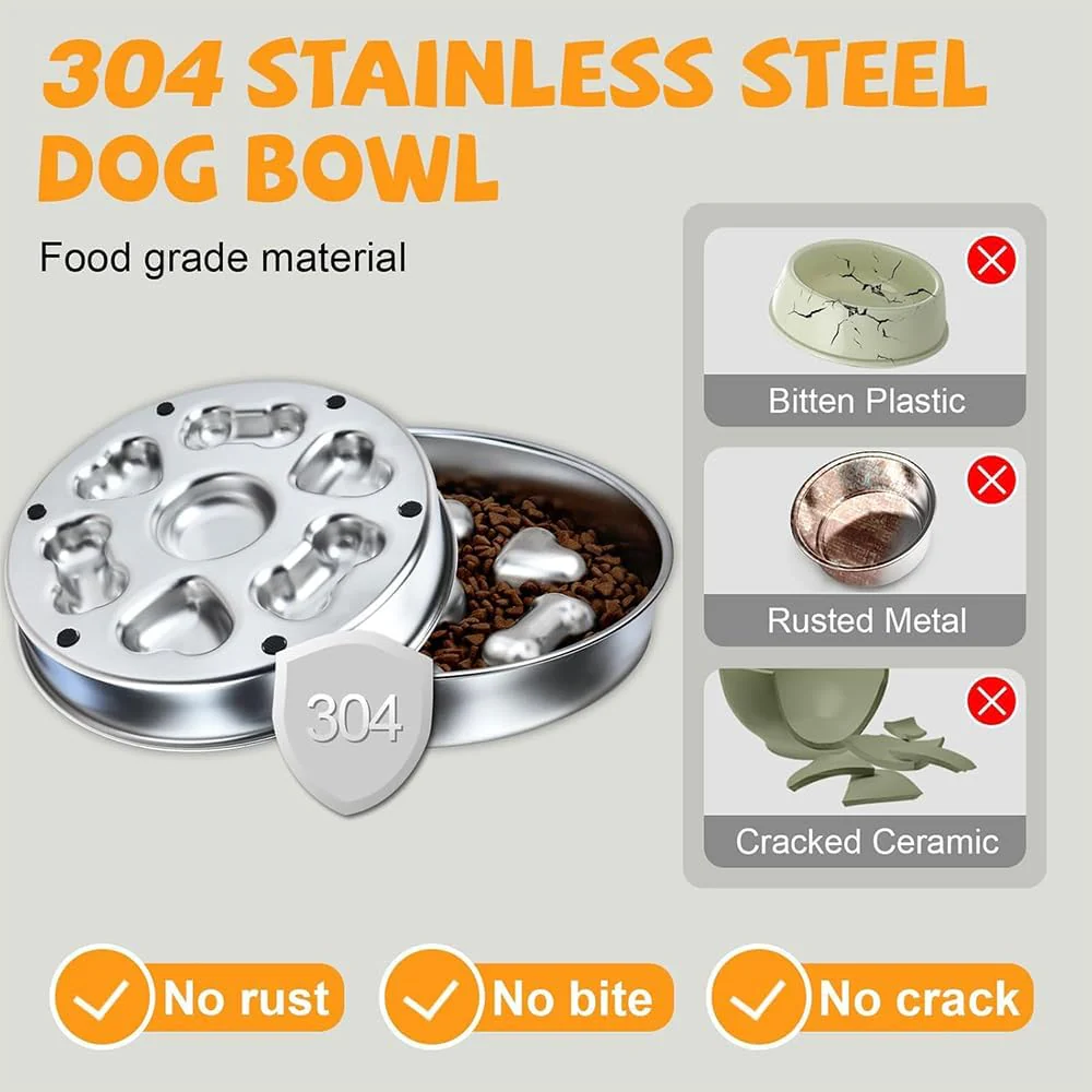 LSHPG Slow Feeder Dog and Cat Bowls Stainless Steel Non-Slip Shapes NEW - Image 4