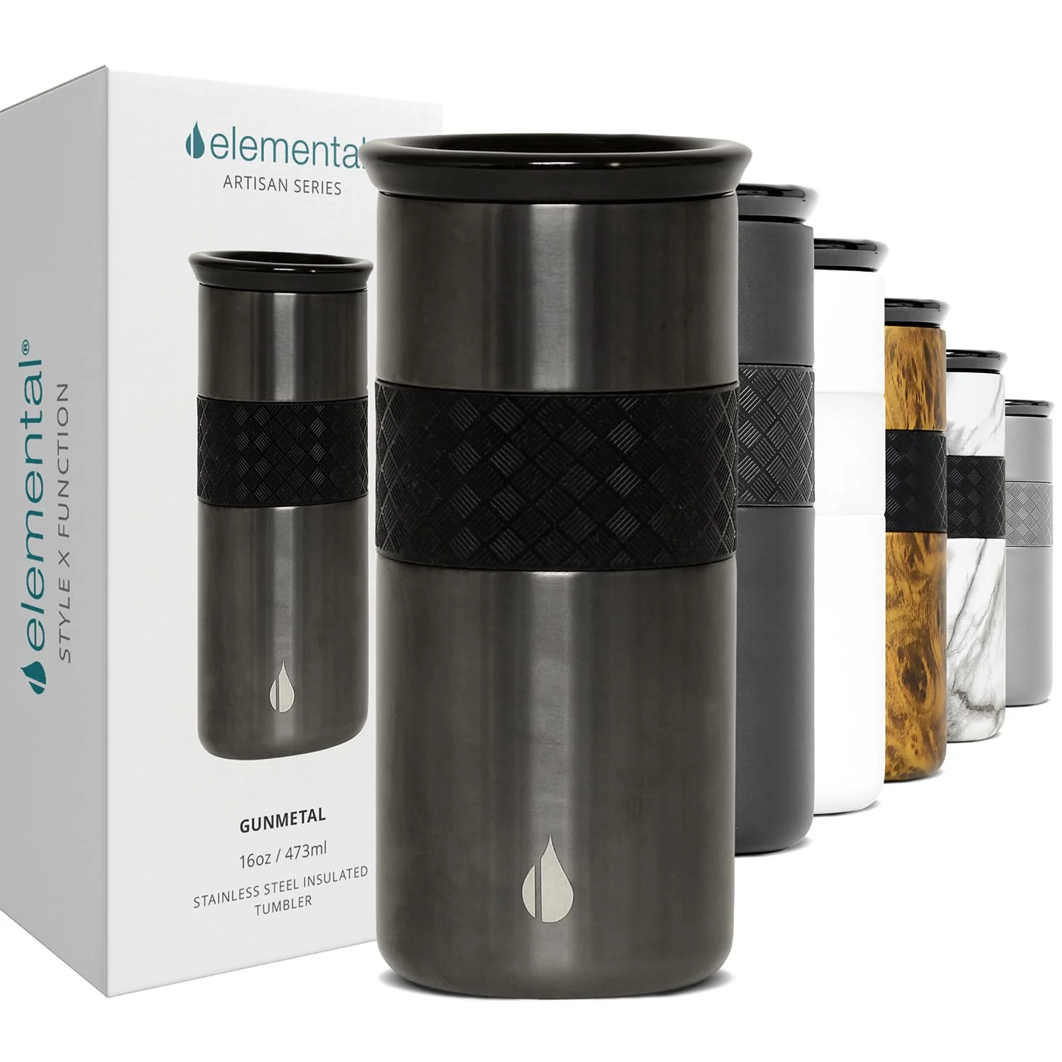 Elemental 16oz Insulated Cup Coffee Tumbler Stainless Steel Gunmetal Black NEW