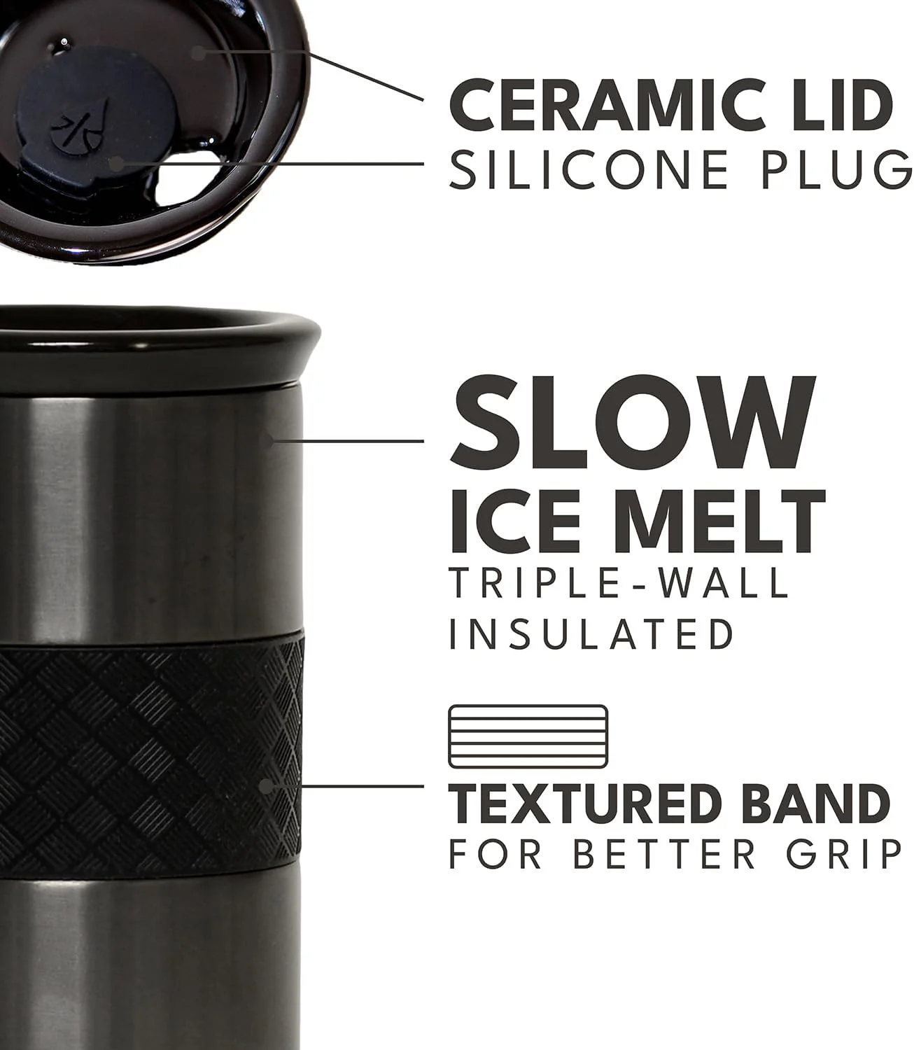 Elemental 16oz Insulated Cup Coffee Tumbler Stainless Steel Gunmetal Black NEW - Image 5