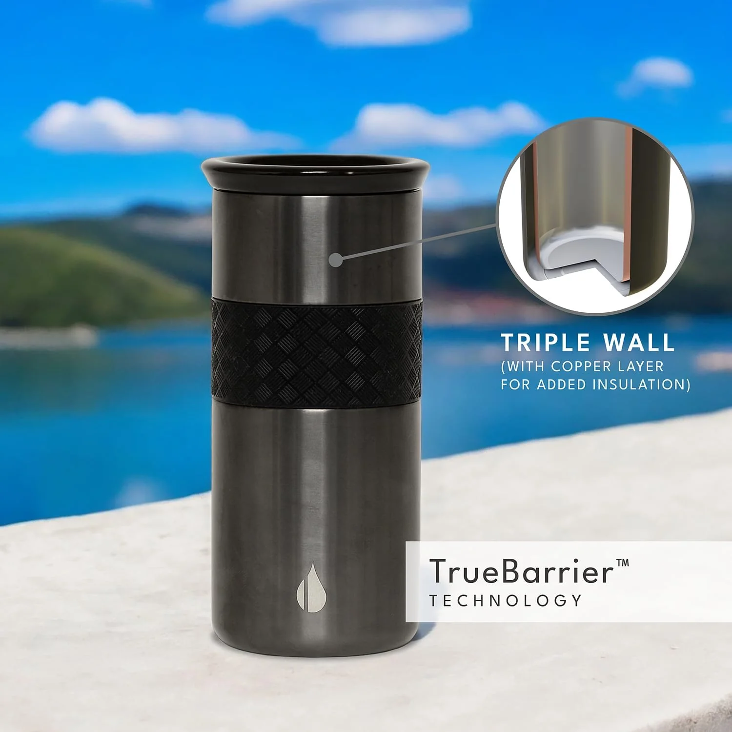 Elemental 16oz Insulated Cup Coffee Tumbler Stainless Steel Gunmetal Black NEW - Image 7