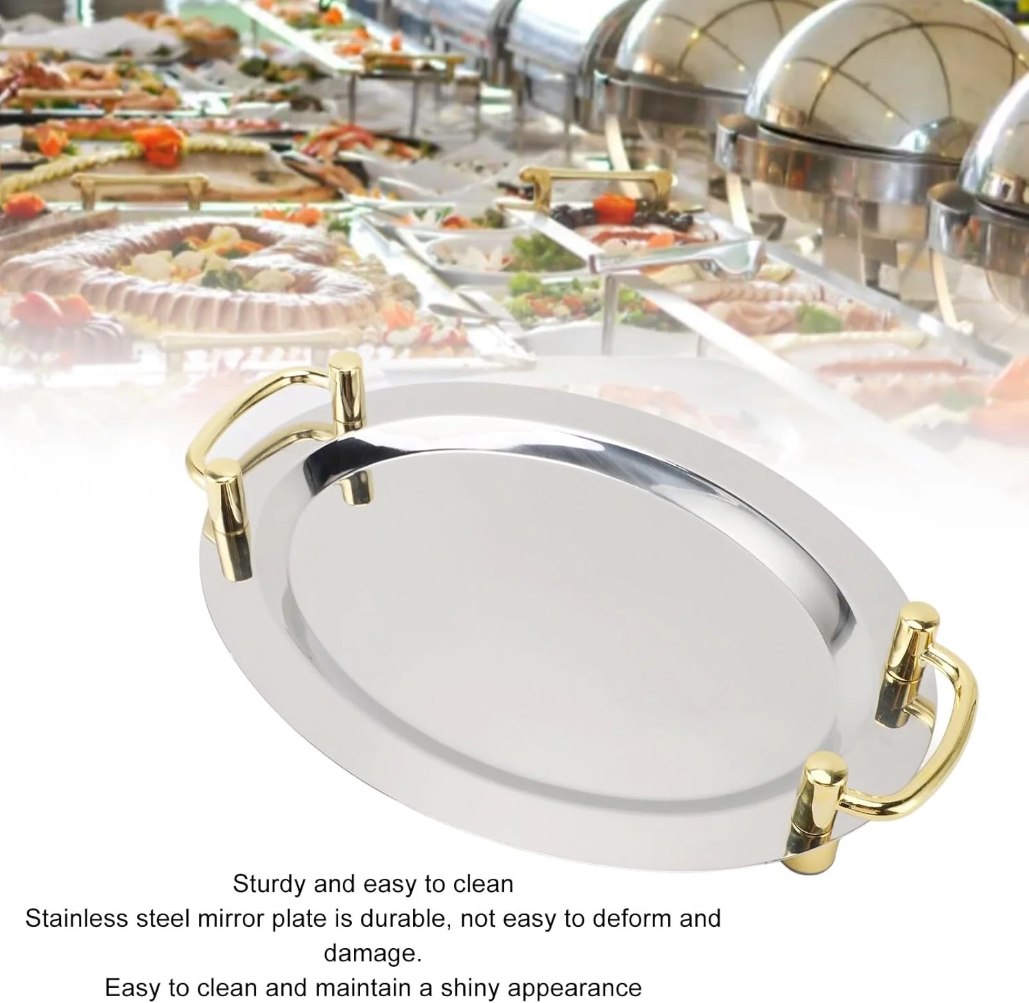 Elegant Stainless Serving Trays Steel Serving Tray Oblong Shape Silver NEW - Image 5
