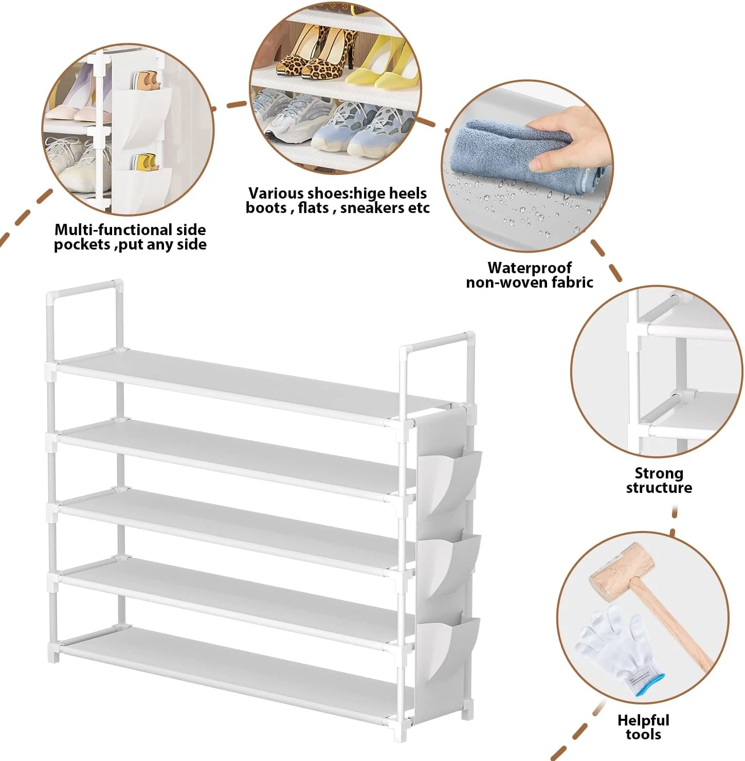 OYREL 5 Shoe Racks Tier Shoe Organizer Rack Storage for 20-25 Pairs of NEW - Image 5