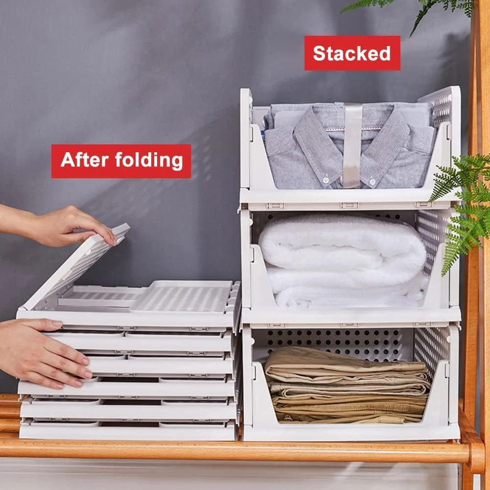 3 Pack Stackable Closet Storage Boxes Plastic Drawer Organizers White Size NEW - Image 5