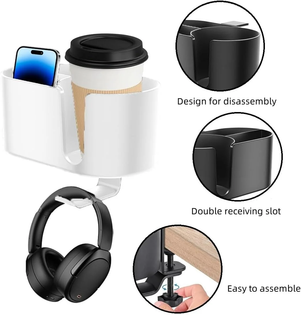 White Desk Desk Accessories Organizer with Cup Holder, Headphone Hanger & NEW - Image 3