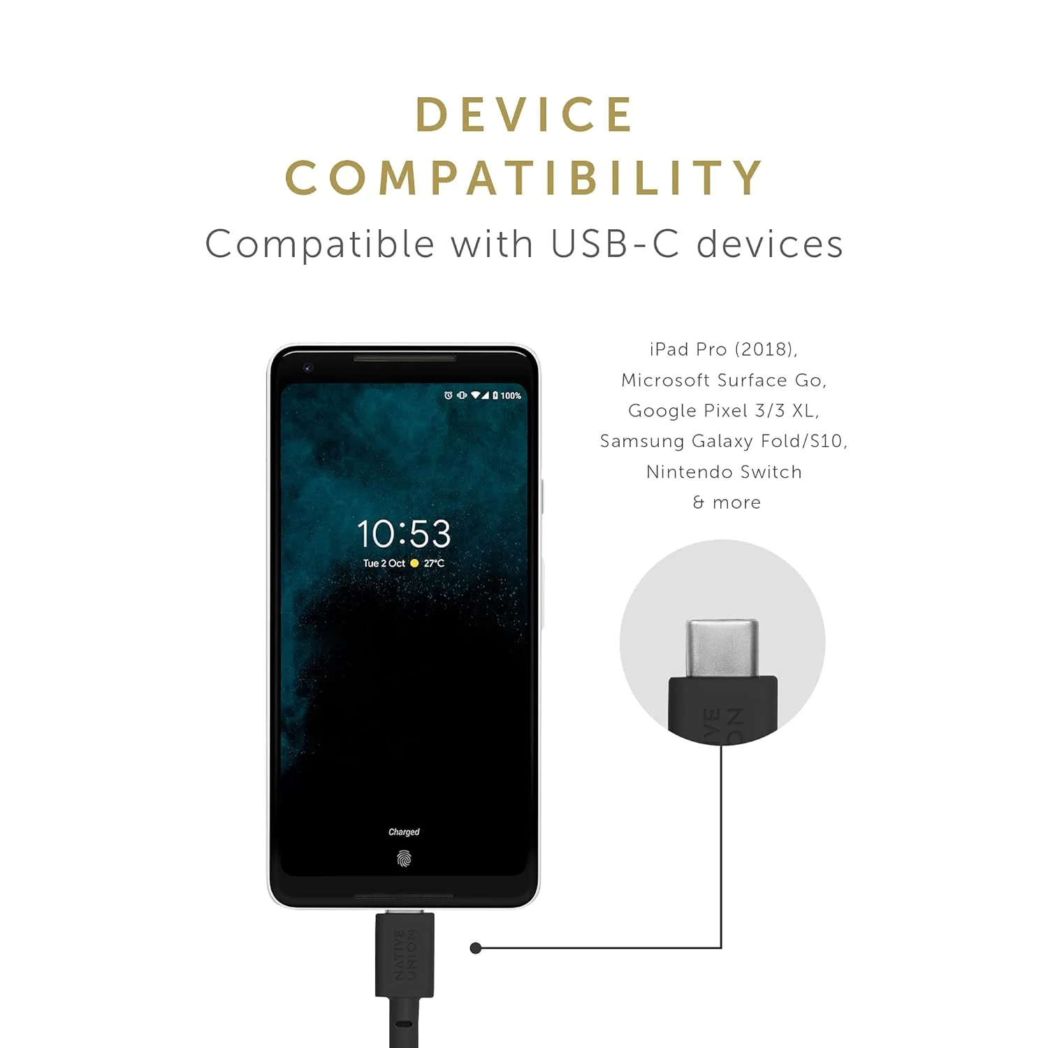Native Union Type A to USB-C 1.2m Braided Belted Charging Cable Cosmos Black NEW - Image 8