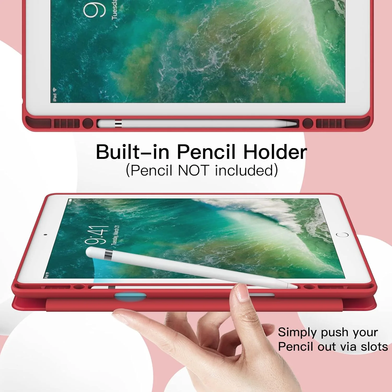 JETech iPad Tablet Cases Pro 12.9" Tablet Case with Pencil Holder, Red NEW - Image 5