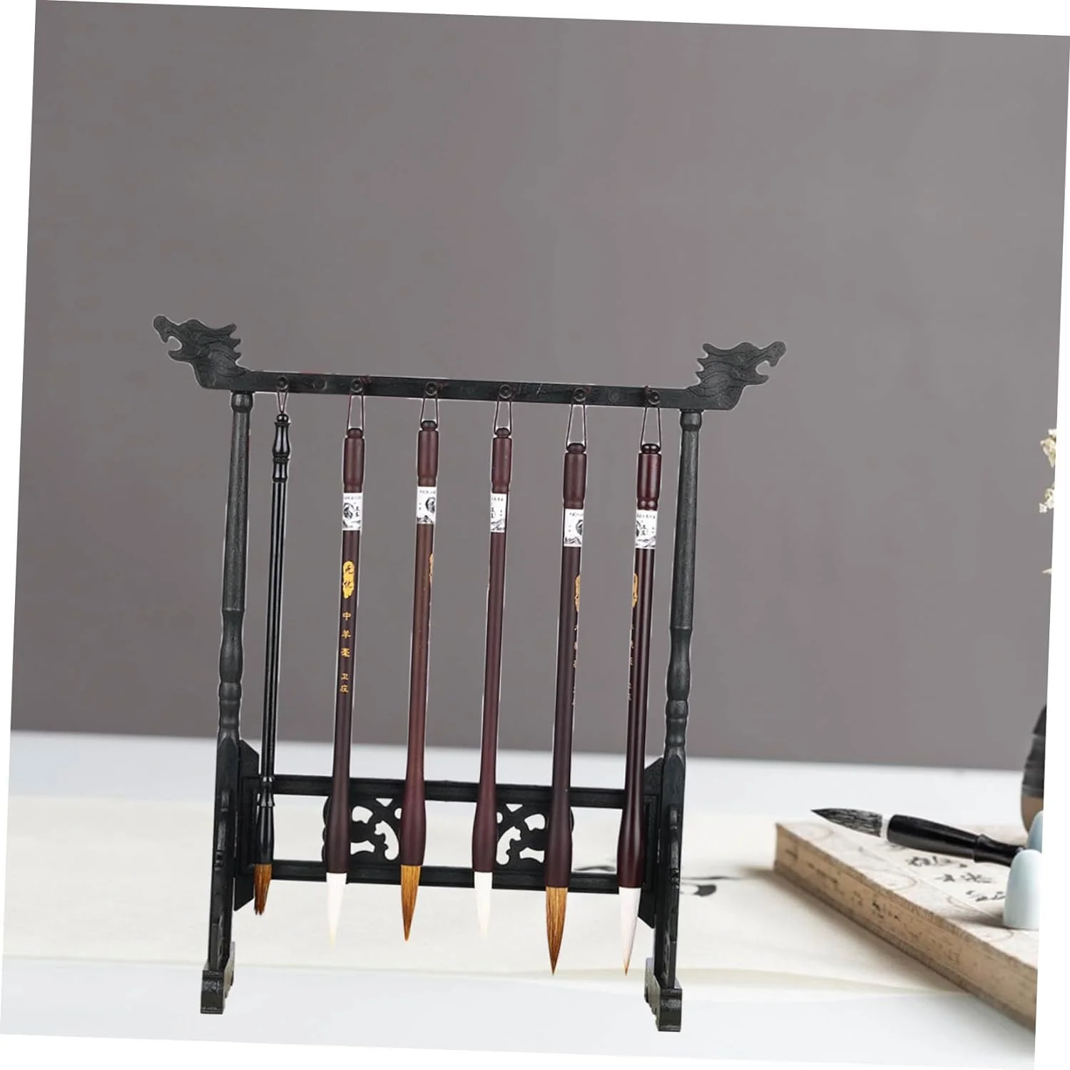 Wooden Stationery Display Organizer Black Resin Home Office Decor DEMO - Image 3