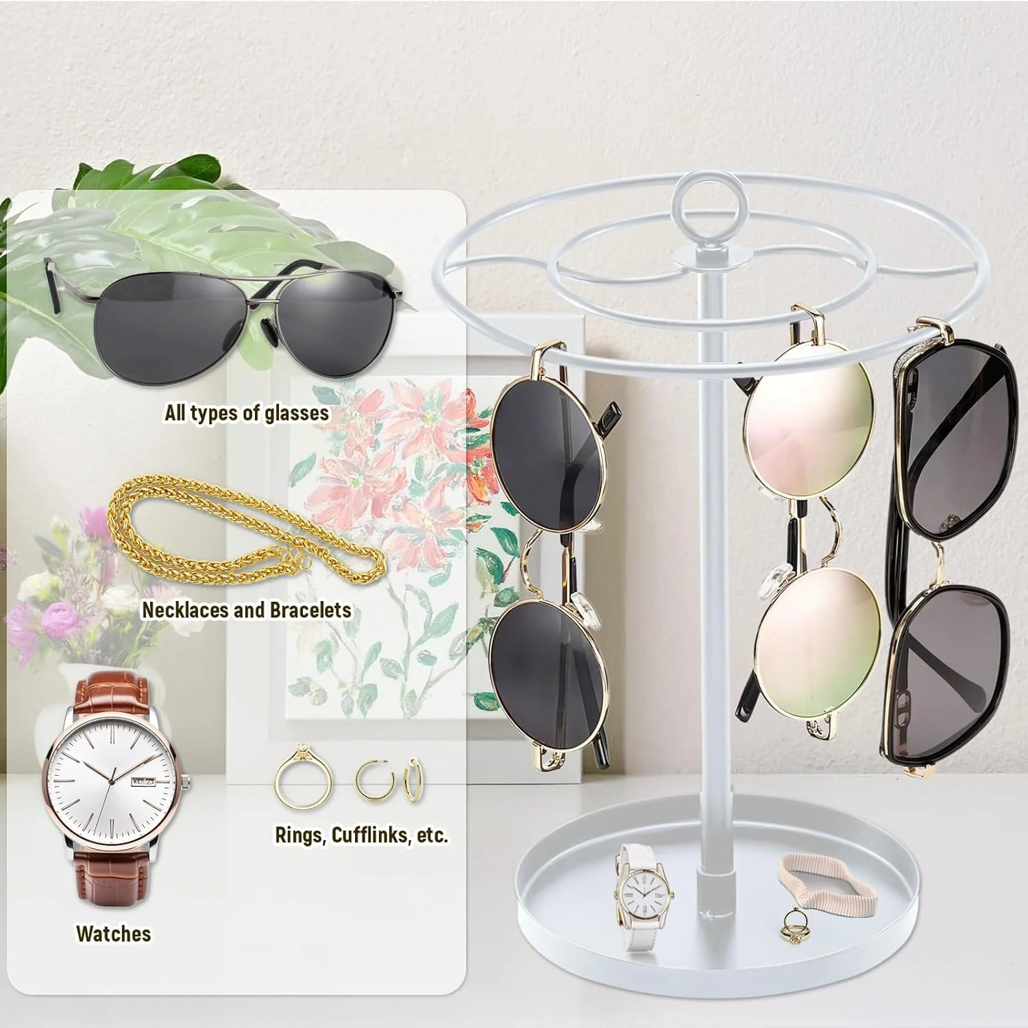 Large Capacity Metal Frame Sunglasses Organizer White 17x20.5x16cm NEW - Image 2