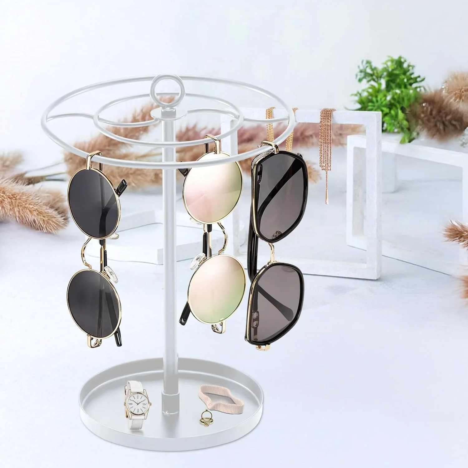Large Capacity Metal Frame Sunglasses Organizer White 17x20.5x16cm NEW - Image 6