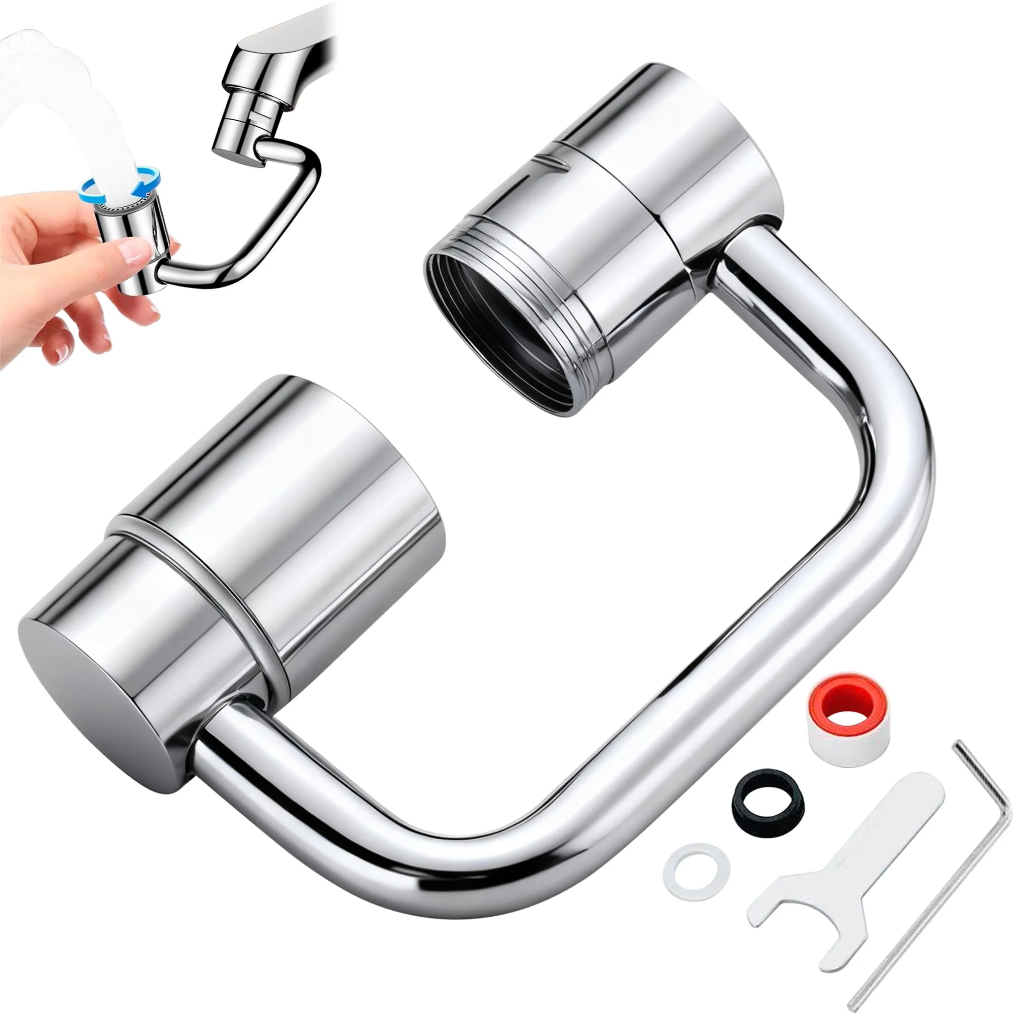 Adjustable Multifunctional Silver Rotating Faucet Extender Sprayer NEW