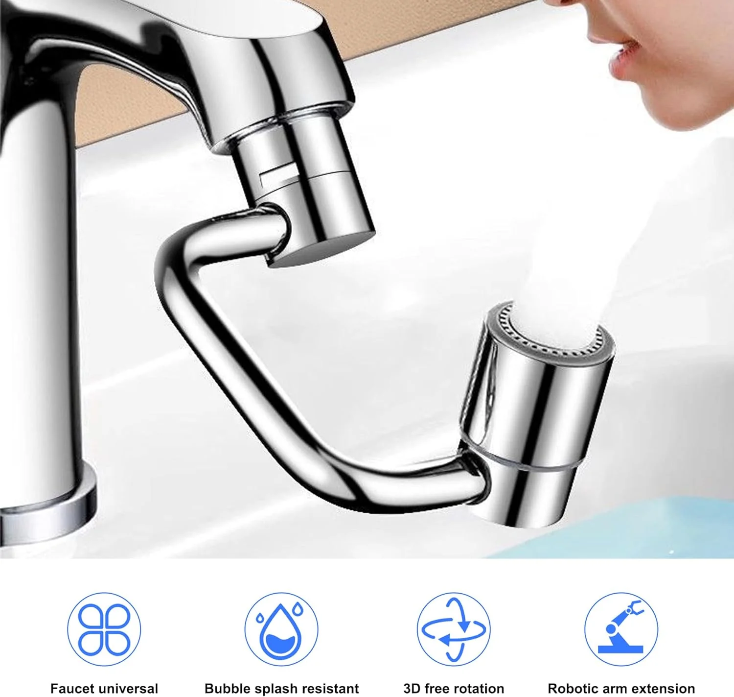 Adjustable Multifunctional Silver Rotating Faucet Extender Sprayer NEW - Image 2