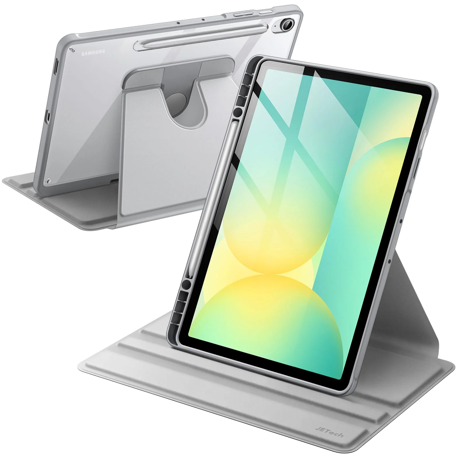 JETech 13.1" Rotating Tablet Case for Samsung Galaxy Tab S10 FE+ in Silver NEW
