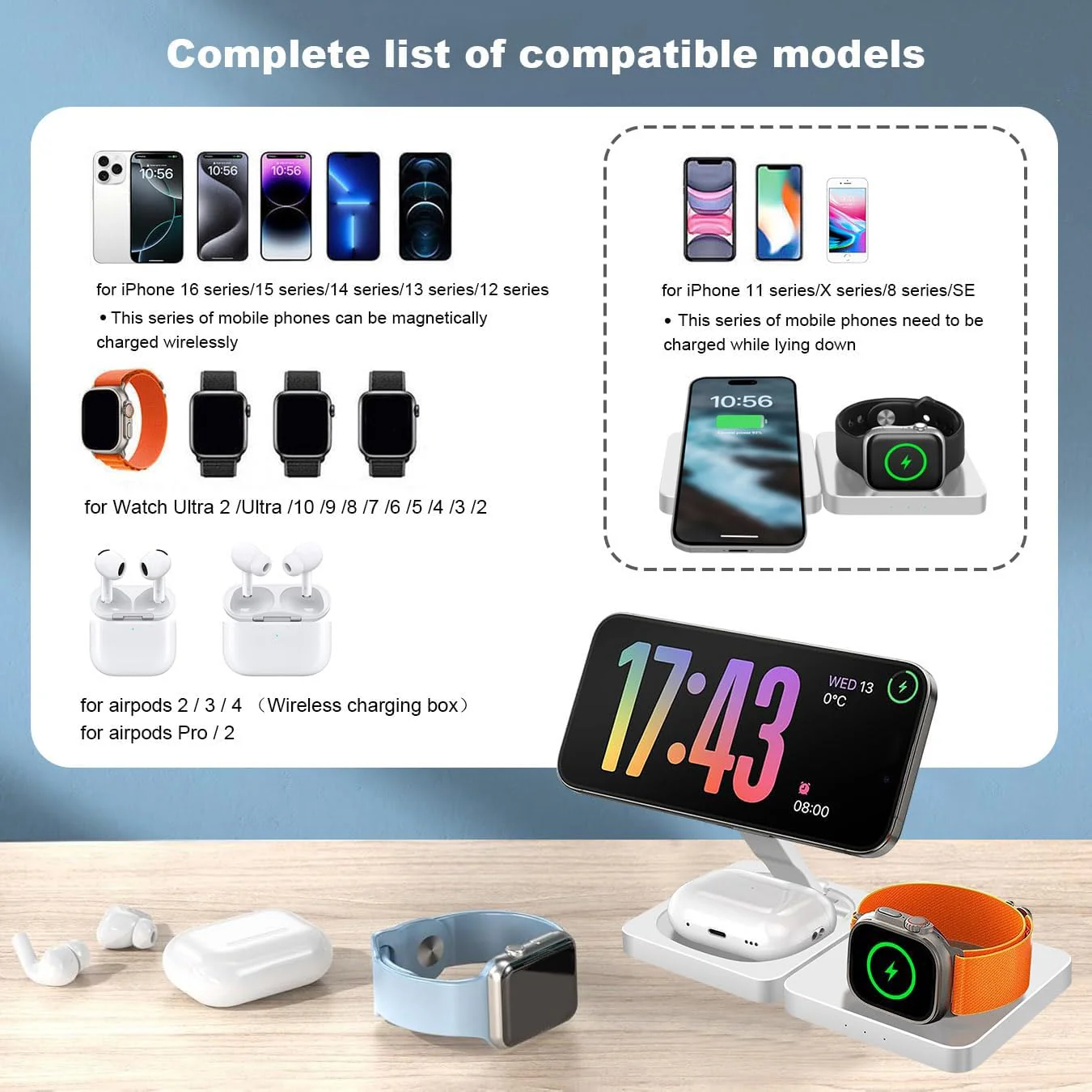 3 in 1 Wireless Charging Station Portable Magnetic Travel Charger in White NEW - Image 2