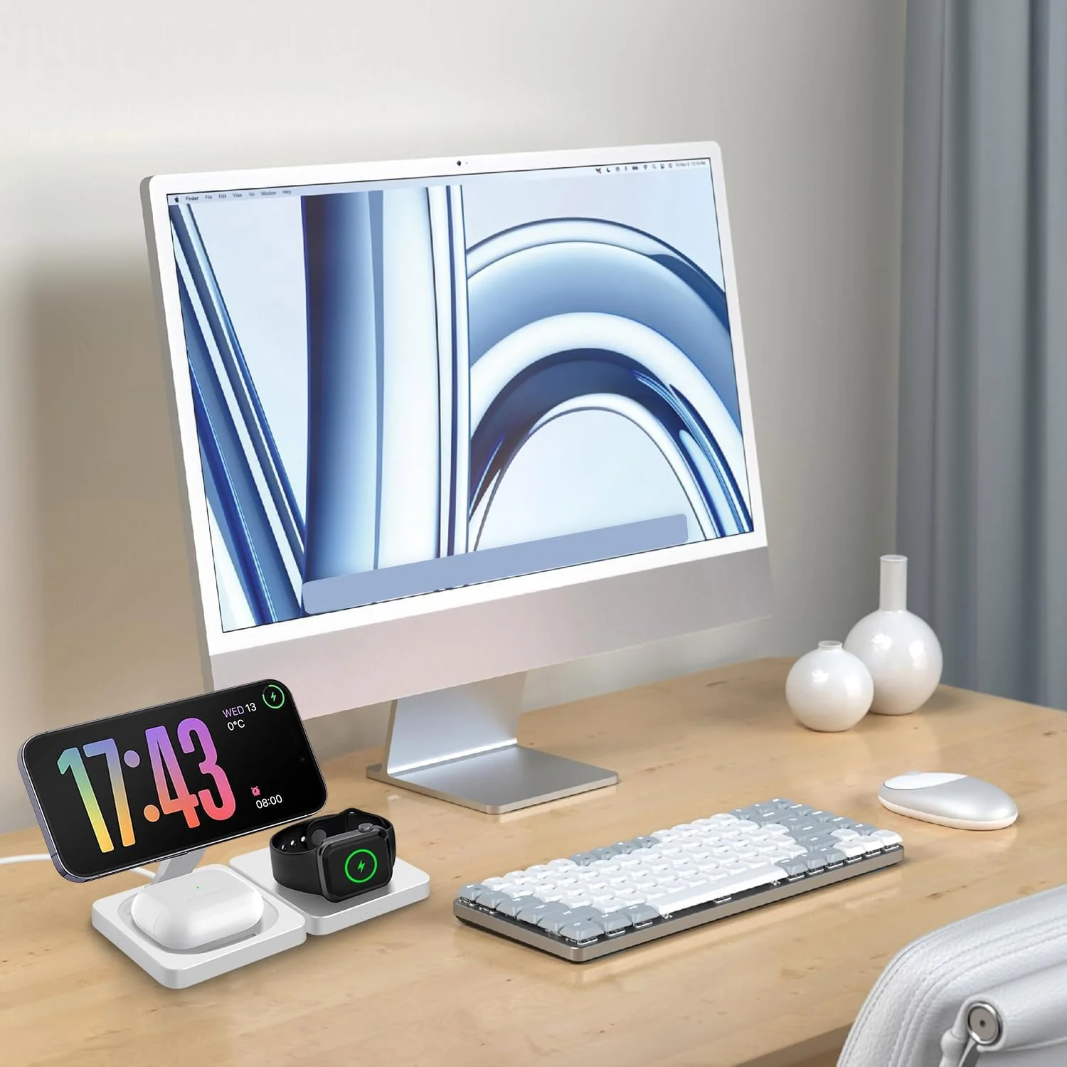 3 in 1 Wireless Charging Station Portable Magnetic Travel Charger in White NEW - Image 5