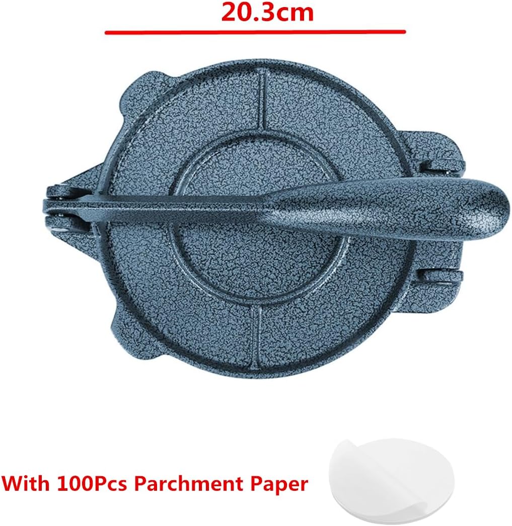 ViviCreate 8" Heavy Duty Cast Iron Tortilla Press with 100pcs Paper Blue NEW - Image 2