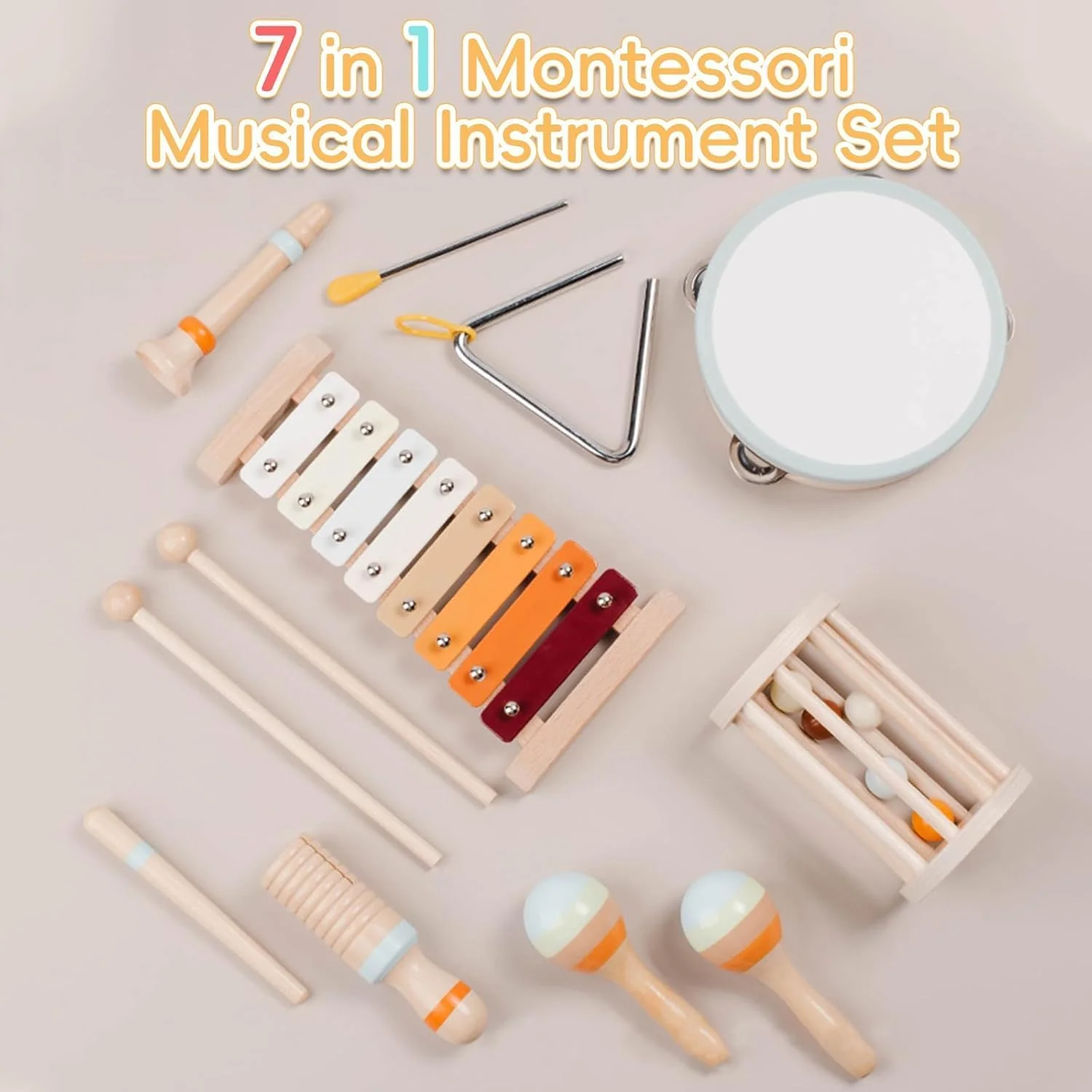 Toddler Montessori Wooden Percussion Instruments Toys for Kids Neutral Brown NEW - Image 5