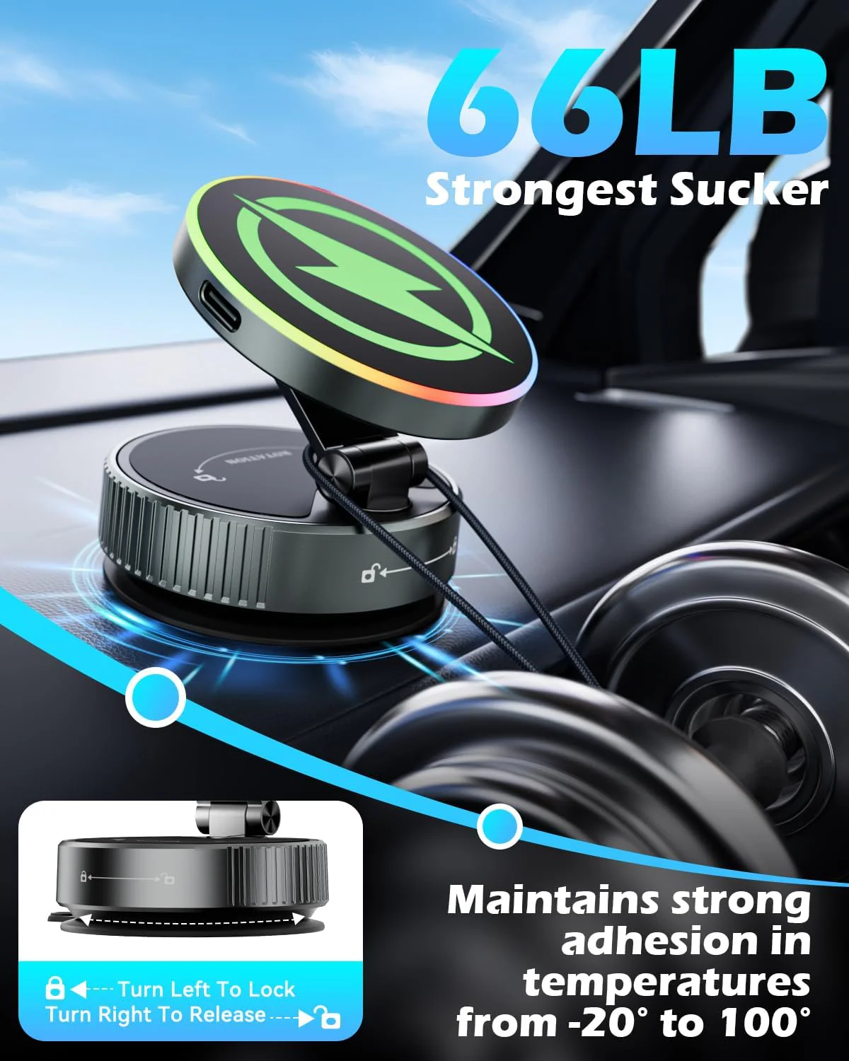 360 Degree Rotating Wireless Magnetic Car Charger Cradle 15W Suction Cup DEMO - Image 2