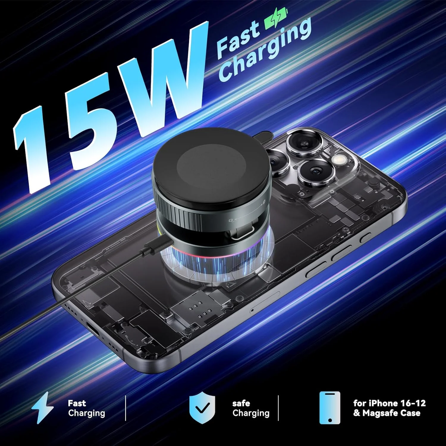 360 Degree Rotating Wireless Magnetic Car Charger Cradle 15W Suction Cup DEMO - Image 3