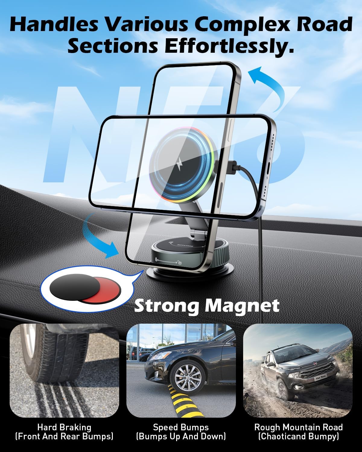 360 Degree Rotating Wireless Magnetic Car Charger Cradle 15W Suction Cup DEMO - Image 4
