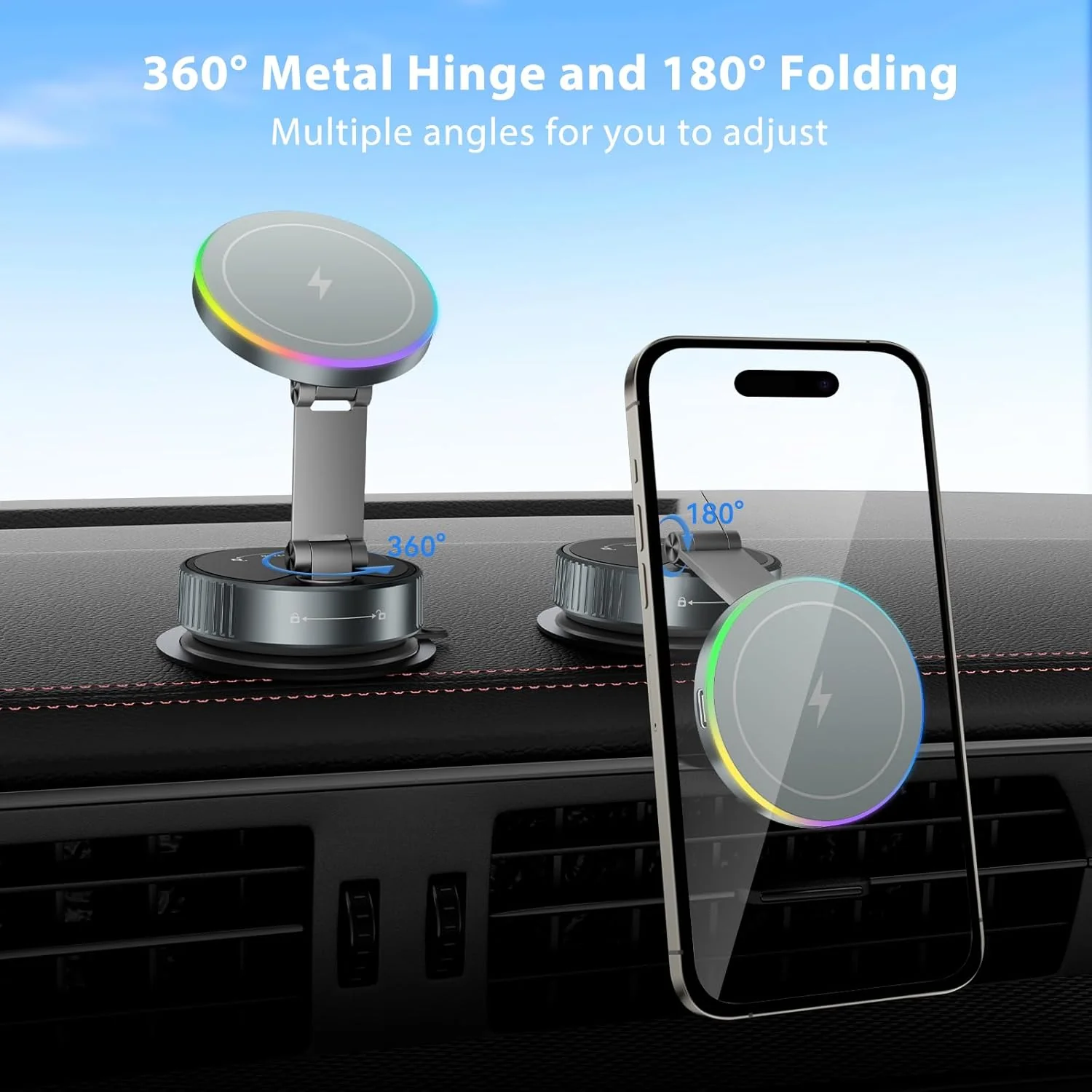 360 Degree Rotating Wireless Magnetic Car Charger Cradle 15W Suction Cup DEMO - Image 7