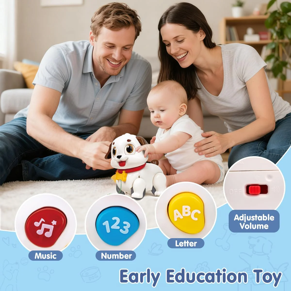 Hola Push & Pull Dancing Puppy Tummy Time Toy for Ages 6-12 Months DEMO - Image 2