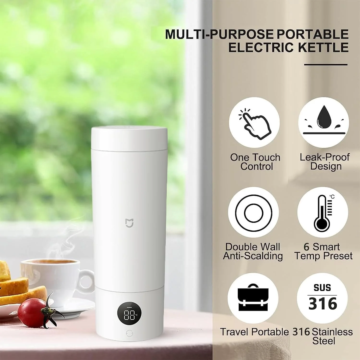 MIJIA 350ml Portable Stainless Steel Electric Kettle Small Hot Water Boiler NEW - Image 2
