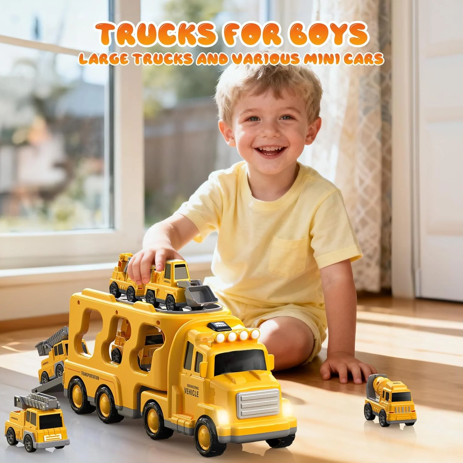 7-in-1 Friction Toy Construction Truck Toys for Toddlers Yellow Size NEW - Image 3