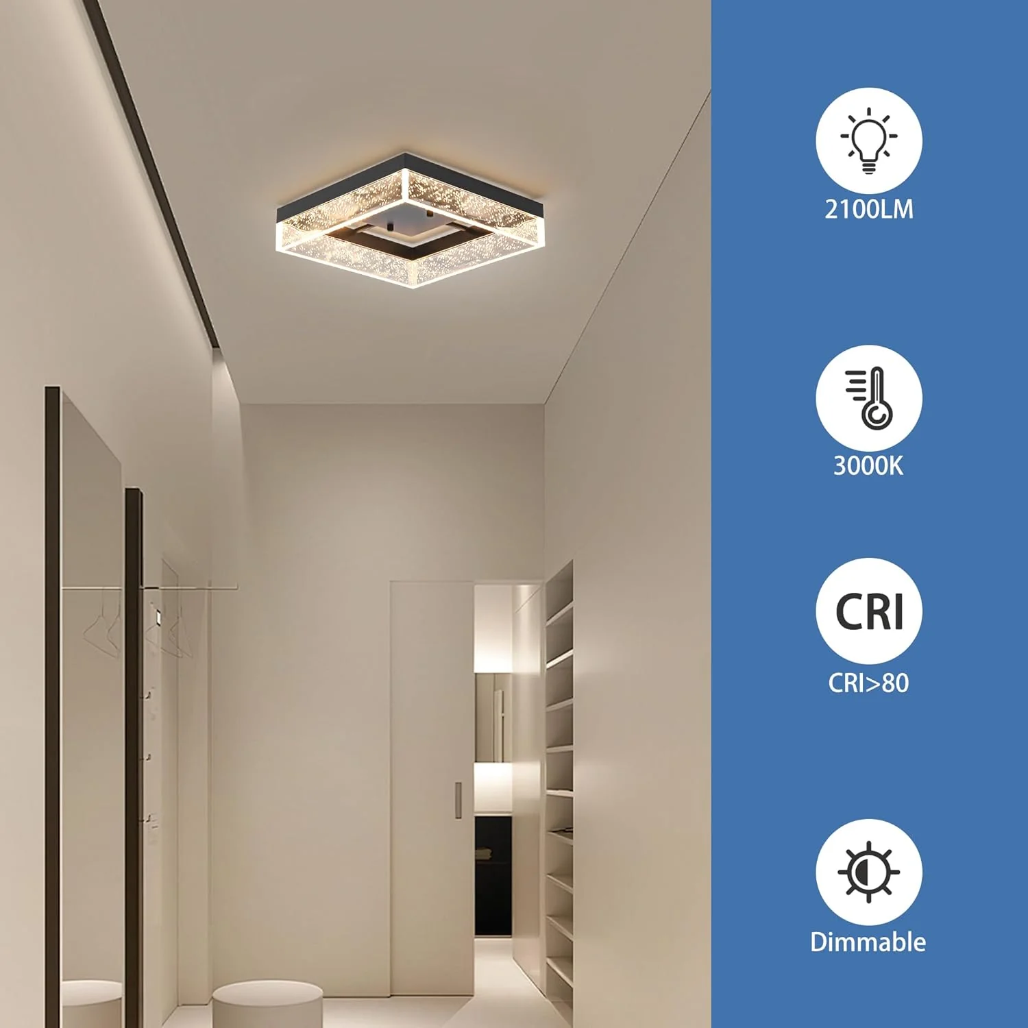 Black Lights Square LED Ceiling Light Flush Mount Acrylic Metal 30x30x7cm NEW - Image 4
