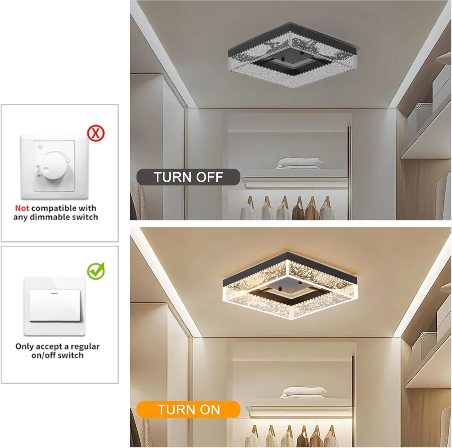 Black Lights Square LED Ceiling Light Flush Mount Acrylic Metal 30x30x7cm NEW - Image 5