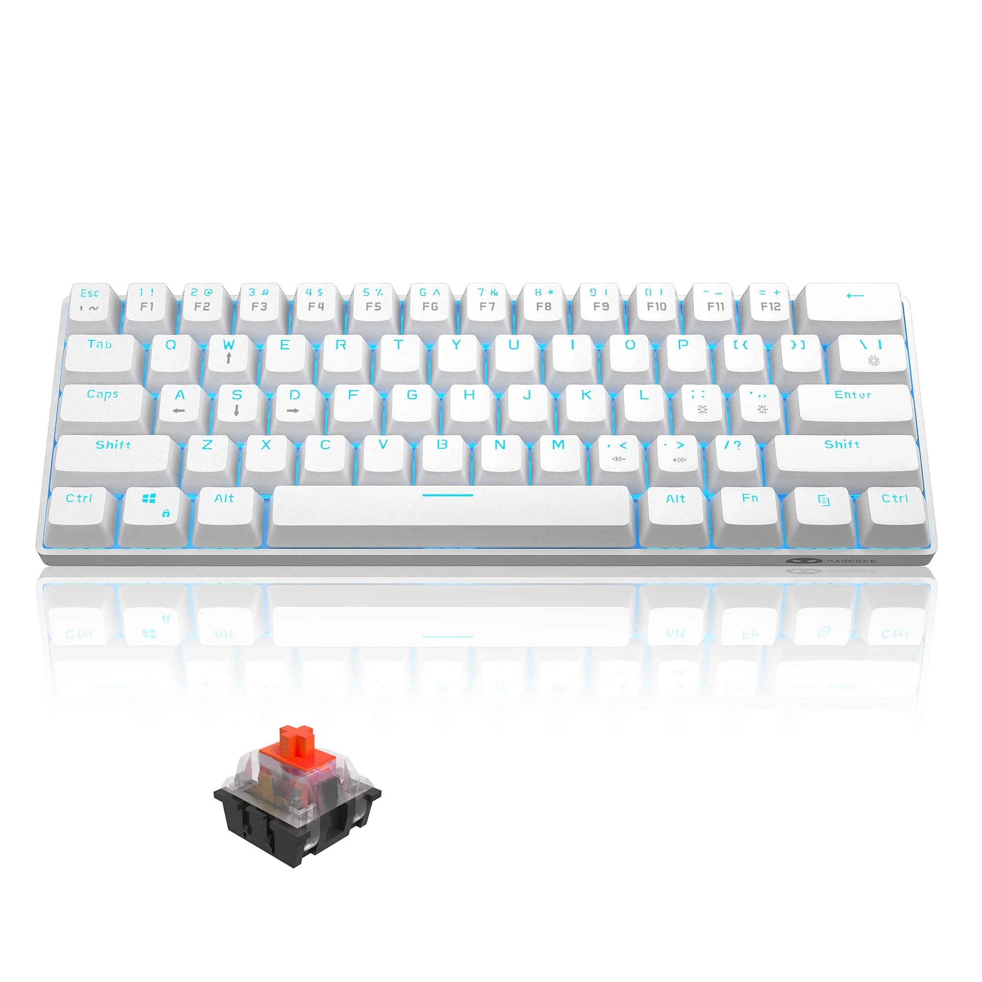 MageGee 61-Key Compact Mechanical Gaming Keyboard White - Red Switch NEW